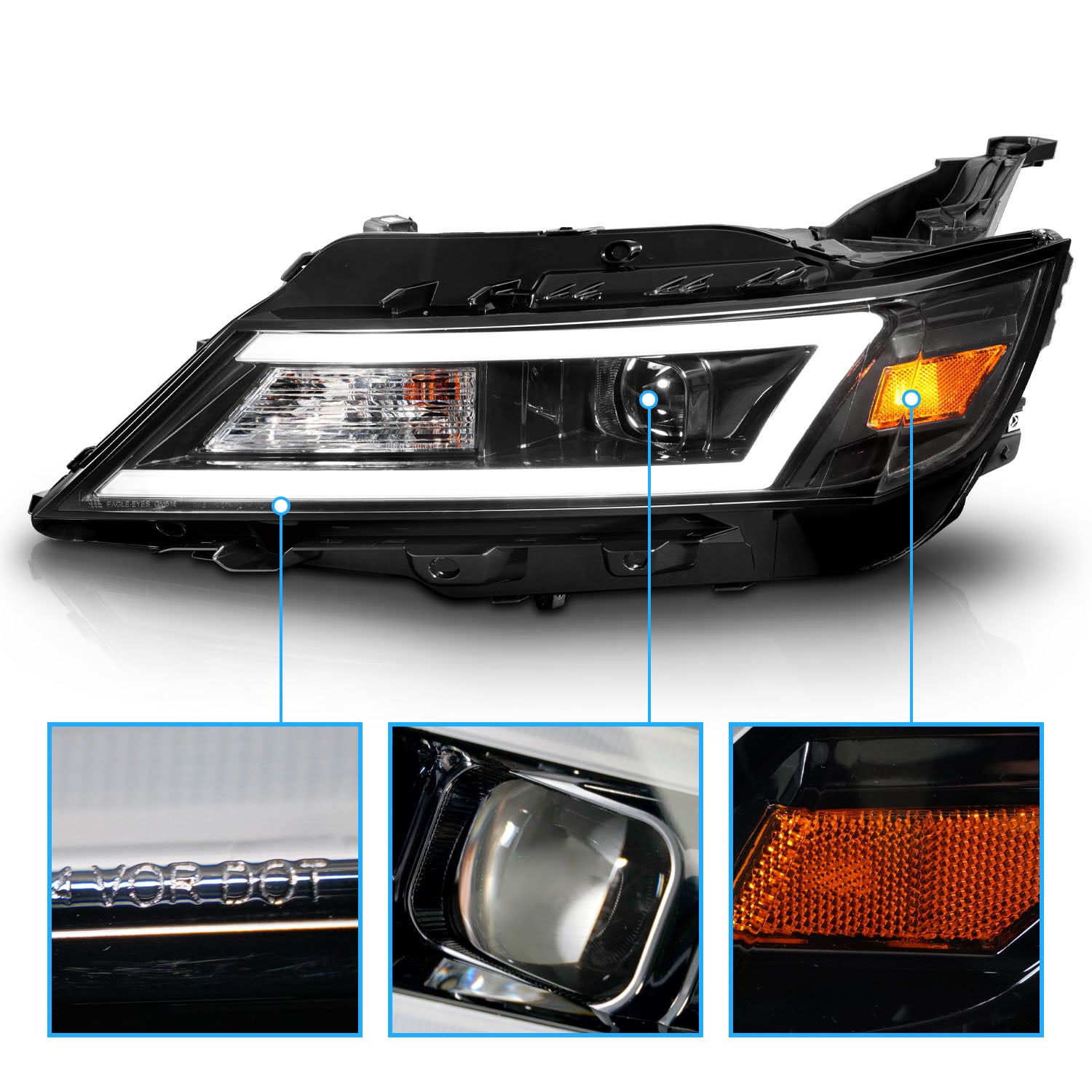 CHEVY IMPALA 14-20 PROJECTOR LIGHT BAR STYLE HEADLIGHTS BLACK AMBER