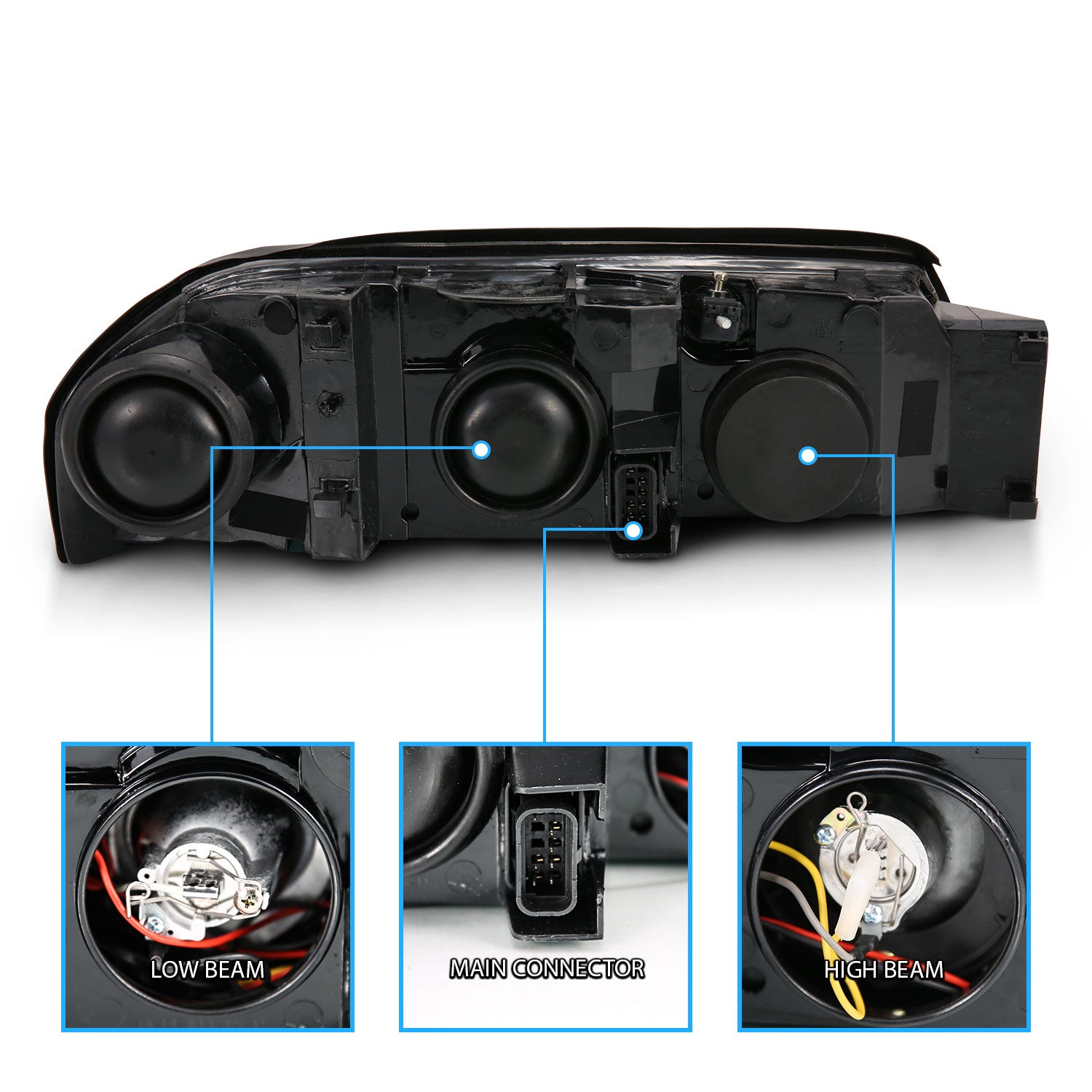 CHEVY IMPALA 00-05 PROJECTOR HEADLIGHTS HALO BLACK CLEAR AMBER