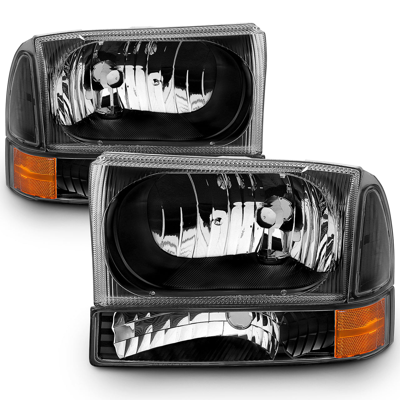 FORD EXCURSION 00-04/SUPER DUTY 99-04 HEADLIGHTS W/ CORNER LIGHTS BLACK AMBER (W/O BULB)