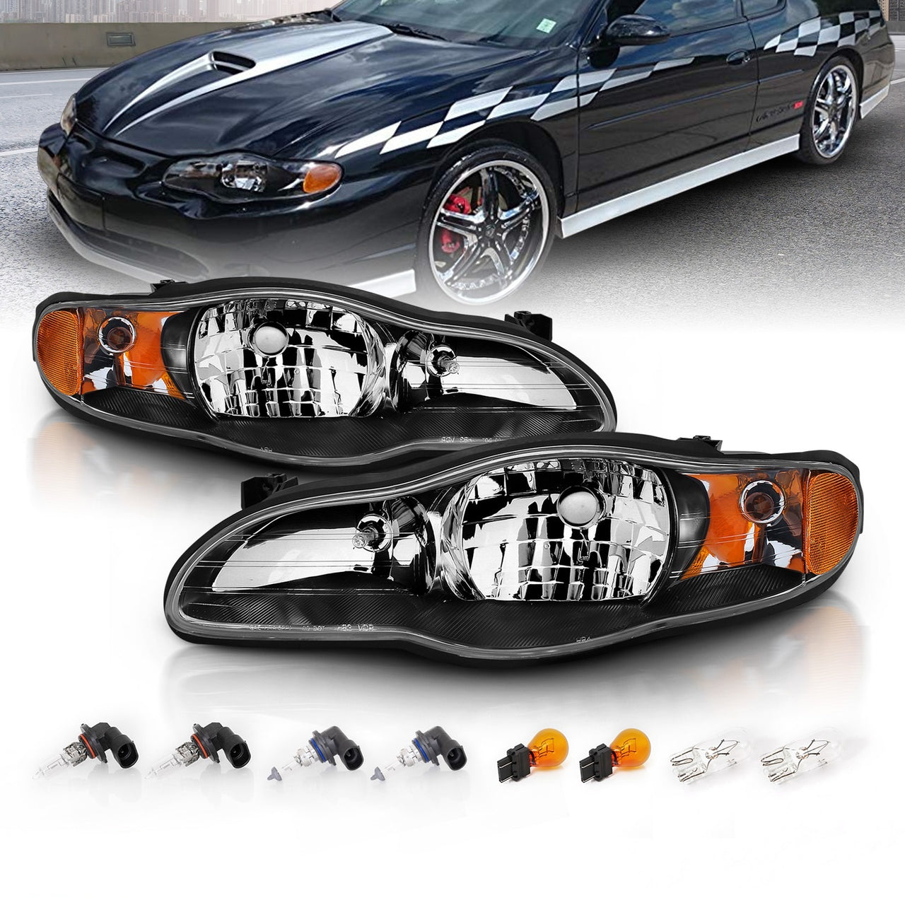 CHEVY MONTE CARLO 00-05 HEADLIGHTS BLACK AMBER