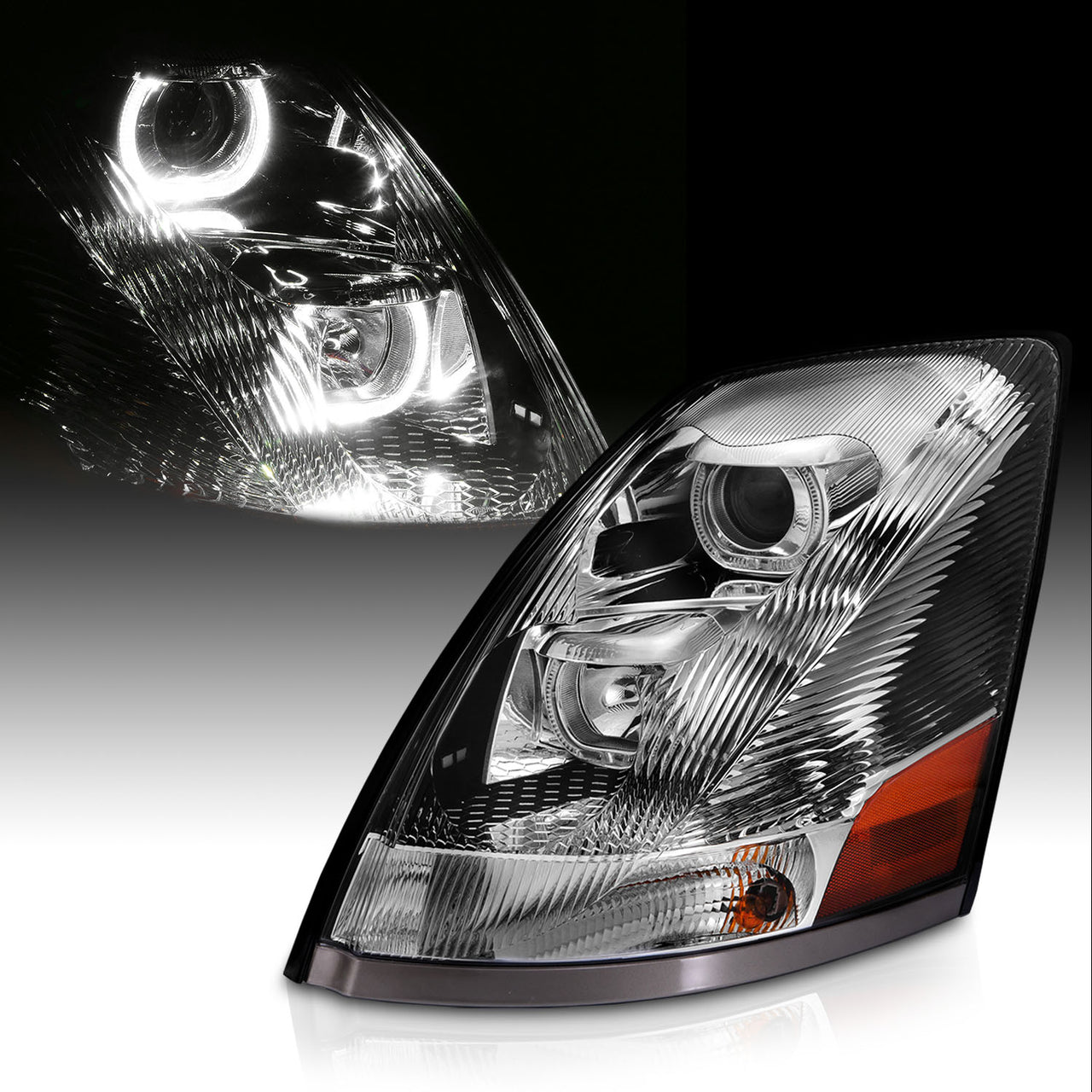 VOLVO VN/VNL SERIES 04-15 PROJECTOR U BAR STYLE H.L CHROME AMBER REFLECTOR (LEFT)