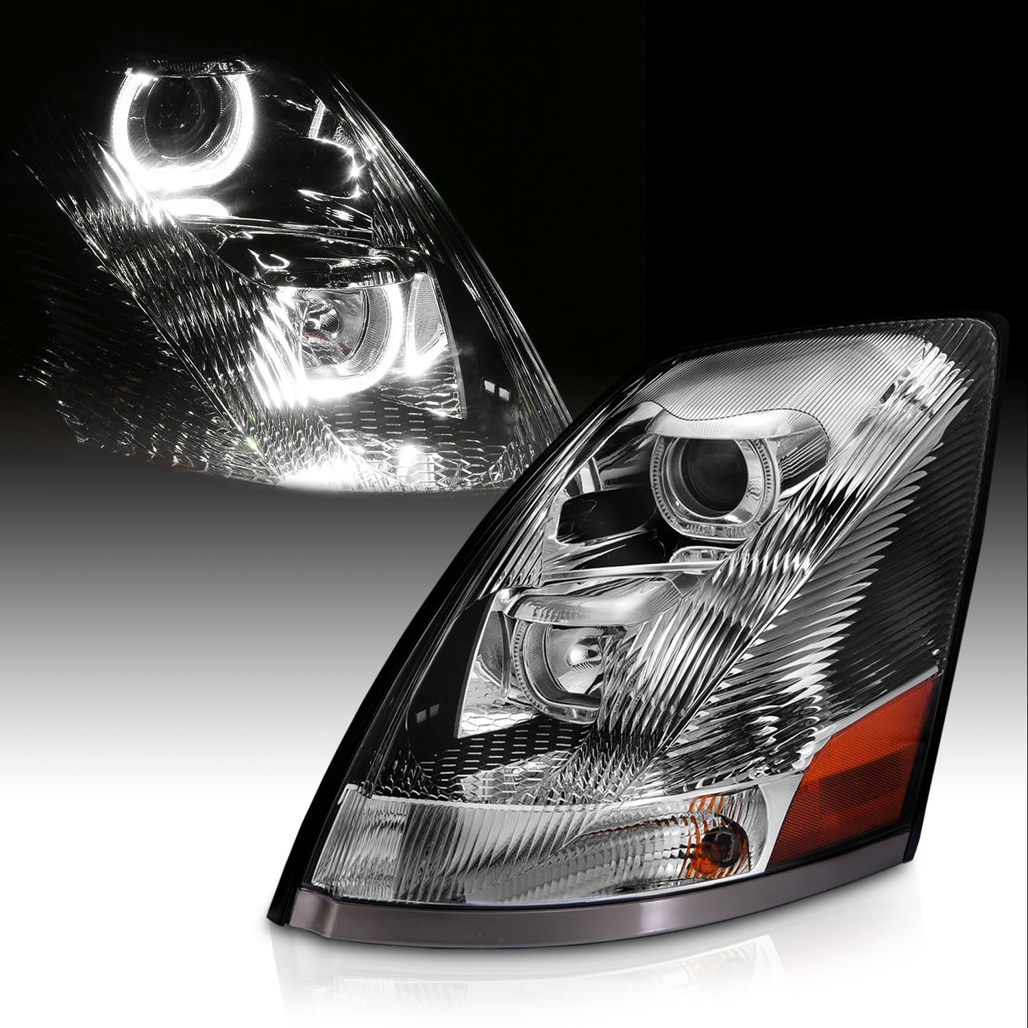 VOLVO VN/VNL SERIES 04-15 PROJECTOR U BAR STYLE H.L CHROME AMBER REFLECTOR (LEFT)