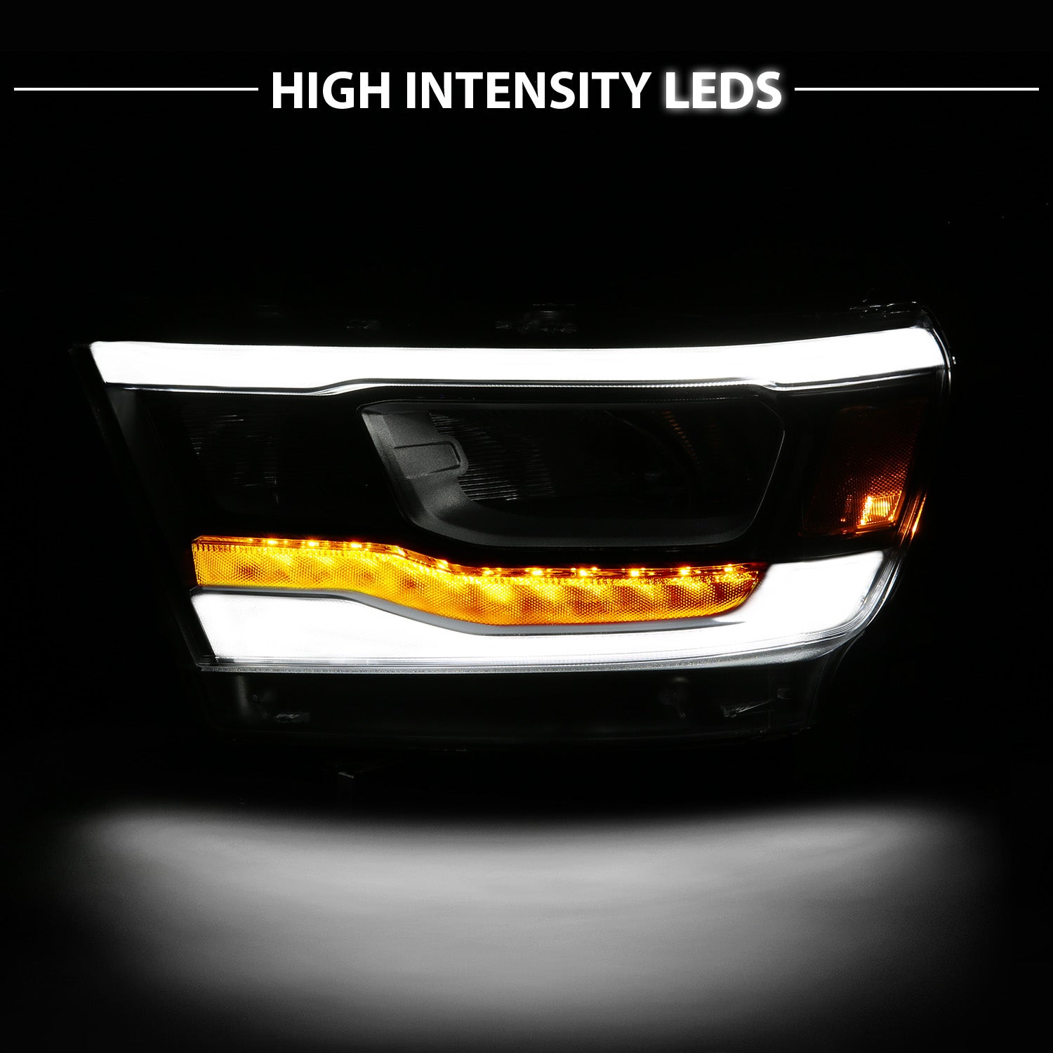 DODGE RAM 1500 (NEW BODY) (FACTORY HALOGEN MODEL) 19-UP  FULL LED HEADLIGHTS BLACK LIGHT BAR W/DRL (LEFT SIDE)