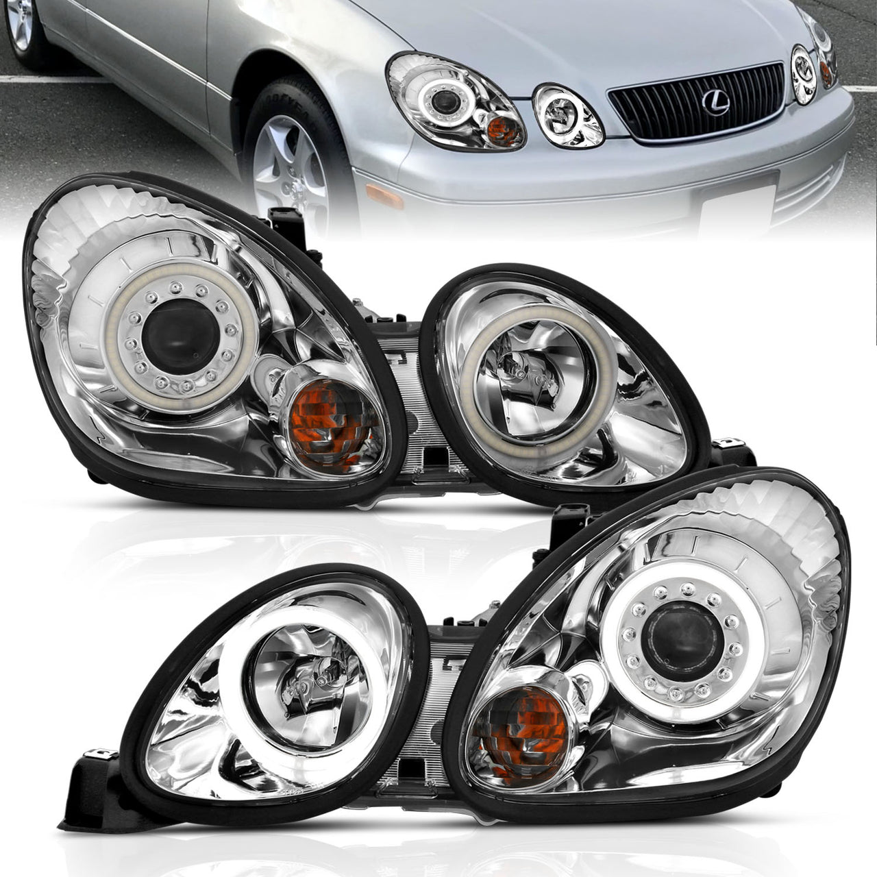 LEXUS GS 300/400 98-05 PROJECTOR HEADLIGHTS HALO CHROME CLEAR (RX HALO)