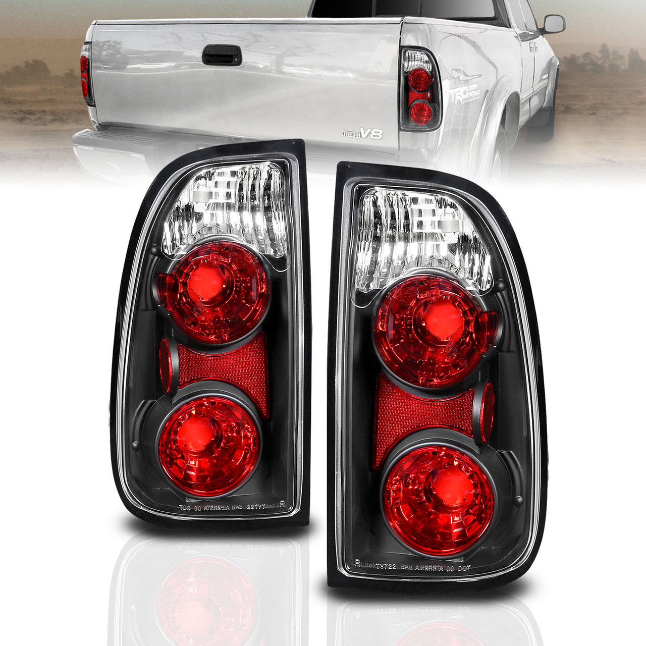 TOYOTA TUNDRA 00-04 TAIL LIGHTS BLACK HOUISNG CLEAR LENS