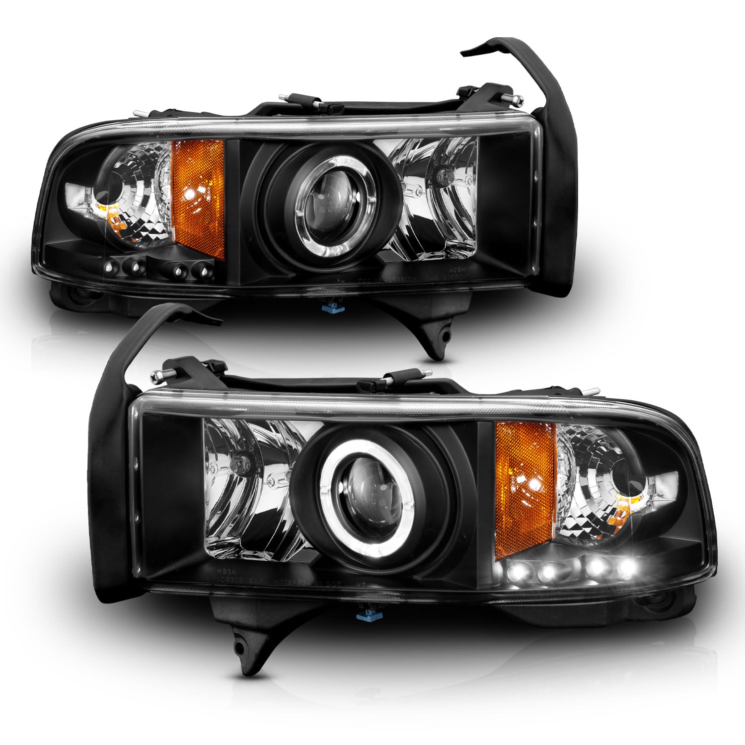 DODGE RAM 94-01 PROJECTOR HEADLIGHTS HALO BLACK CLEAR AMBER