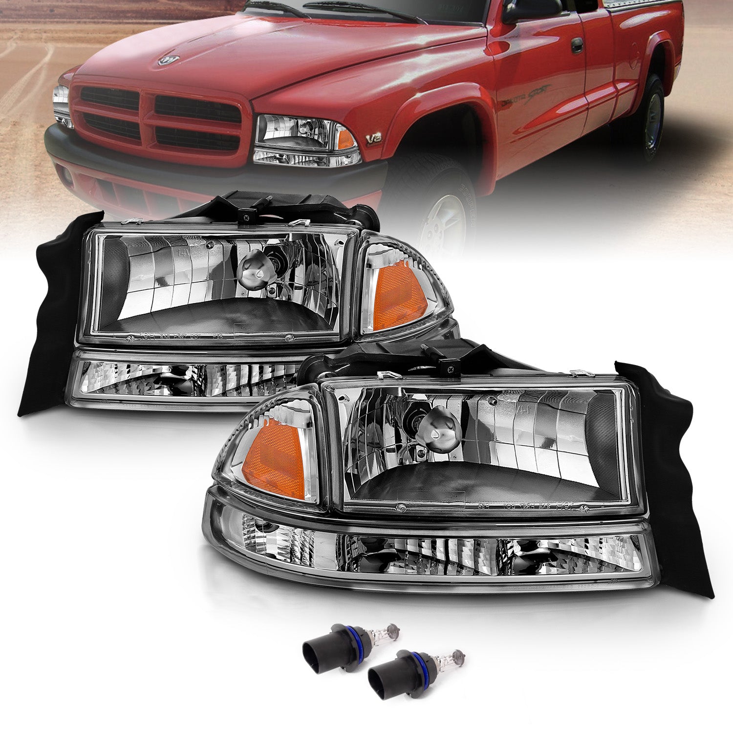 DODGE DAKOTA/DURANGO 97-04/98-03 HEADLIGHTS SET CRYSTAL AMBER