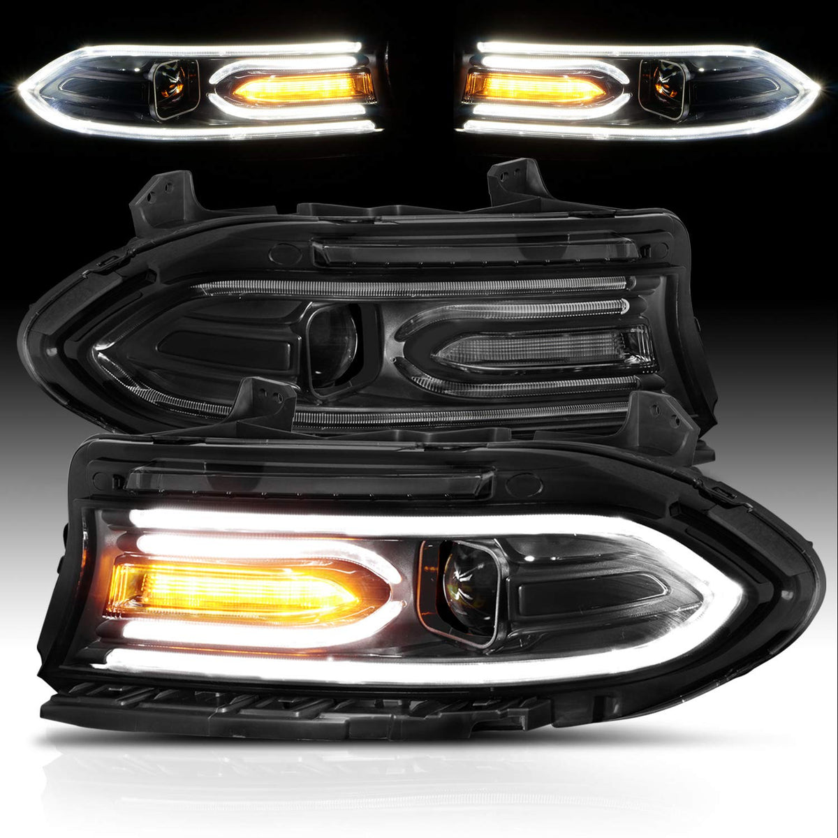 DODGE CHARGER 15-22 PROJECTOR LIGHT BAR STYLE HEADLIGHTS BLACK CLEAR