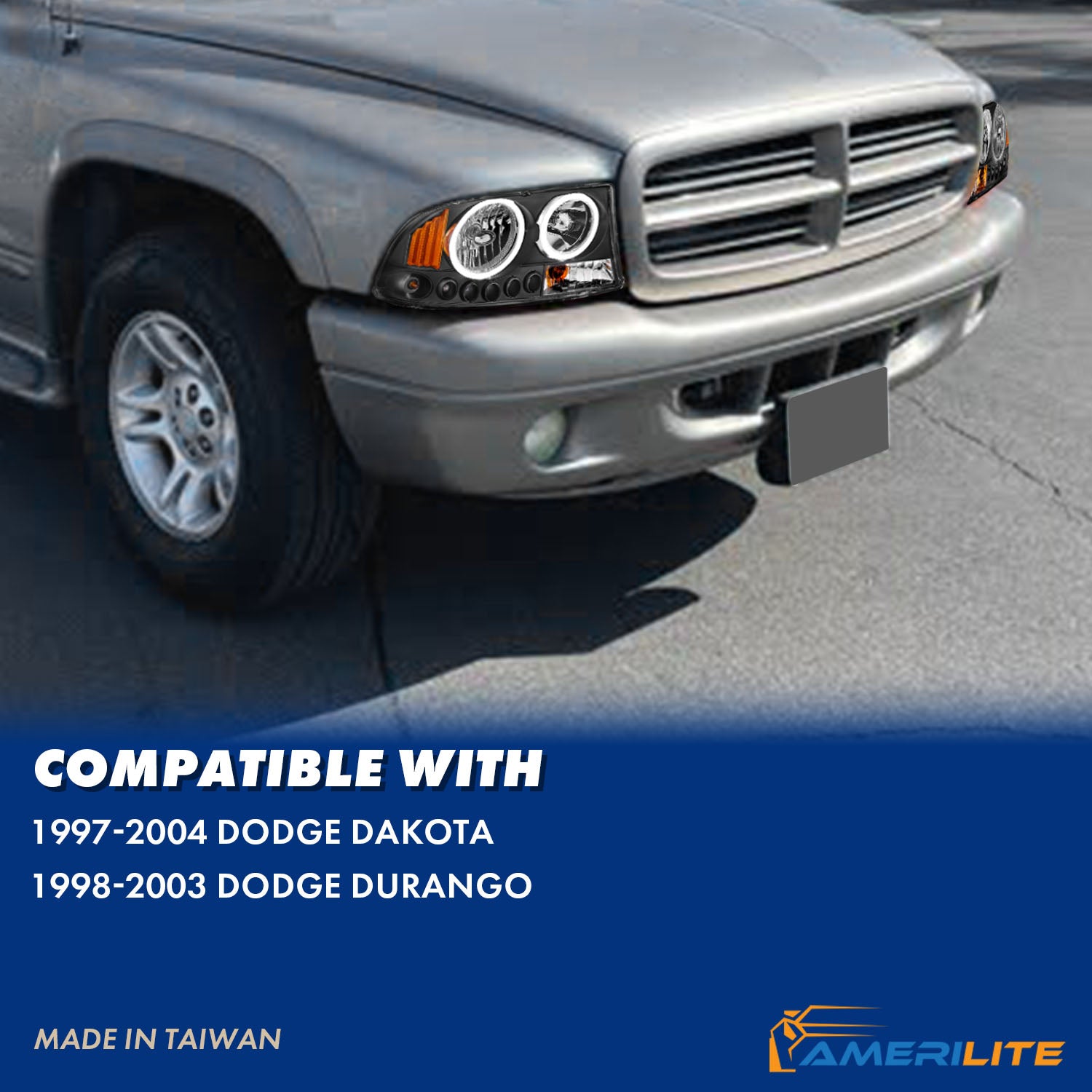 DODGE DAKOTA/DURANGO 97-04/98-03 1PC HEADLIGHTS HALO BLACK W/ AMBER