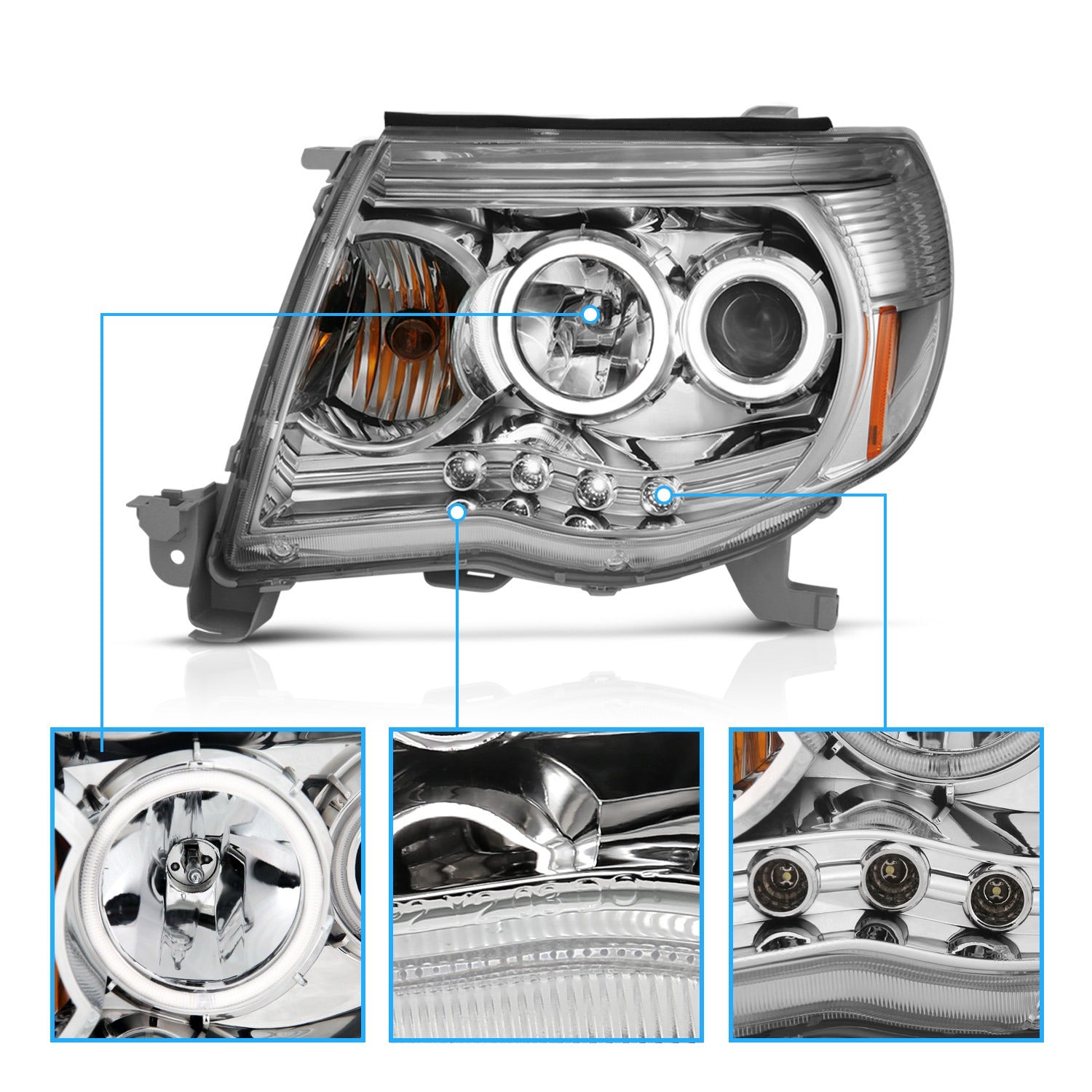 TOYOTA TACOMA 05-11 PROJECTOR HEADLIGHTS  W/O CCFL BAR  CHROME AMBER (RX HALO)