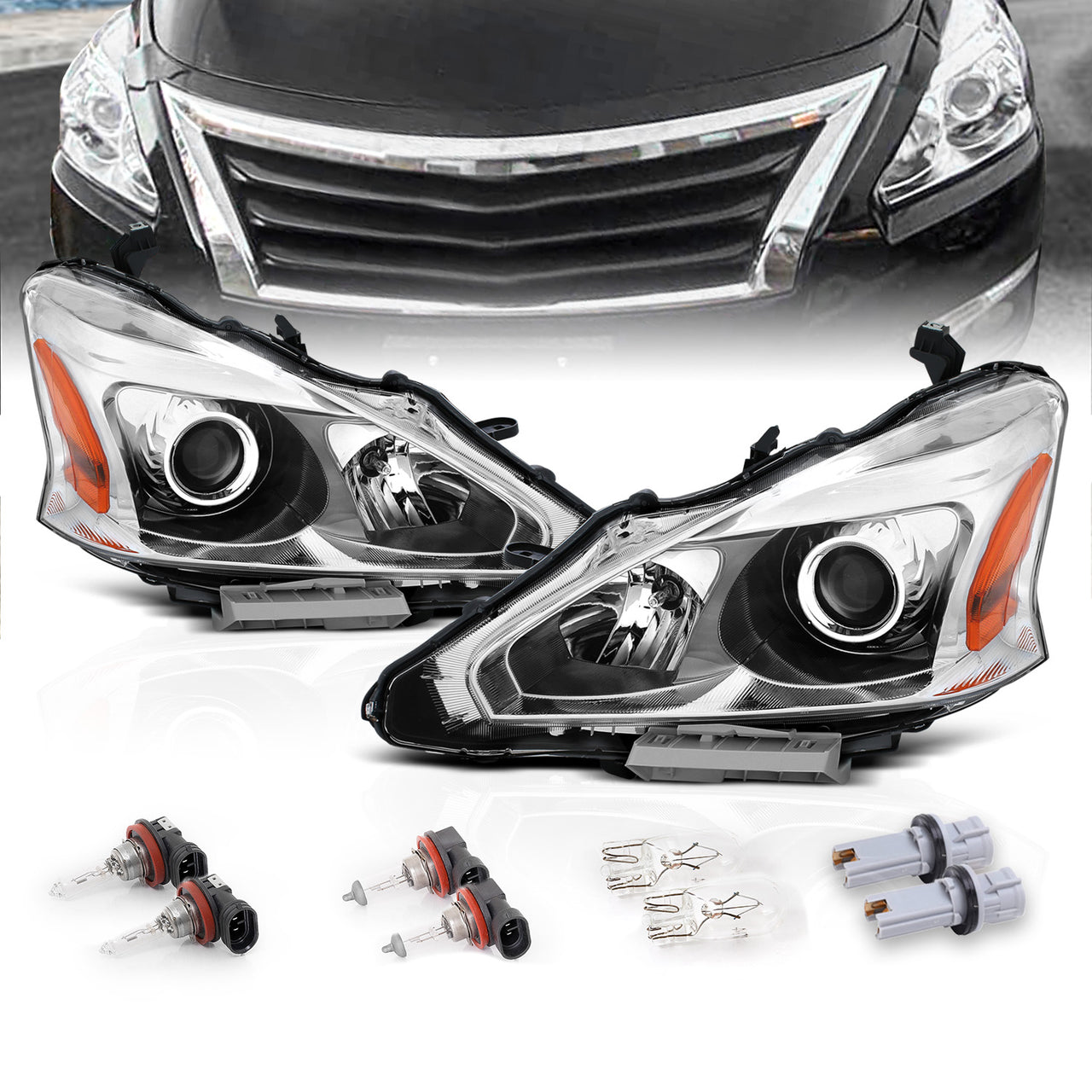 NISSAN ALTIMA 13-15 HEADLIGHTS 4D CRYSTAL CHROME AMBER