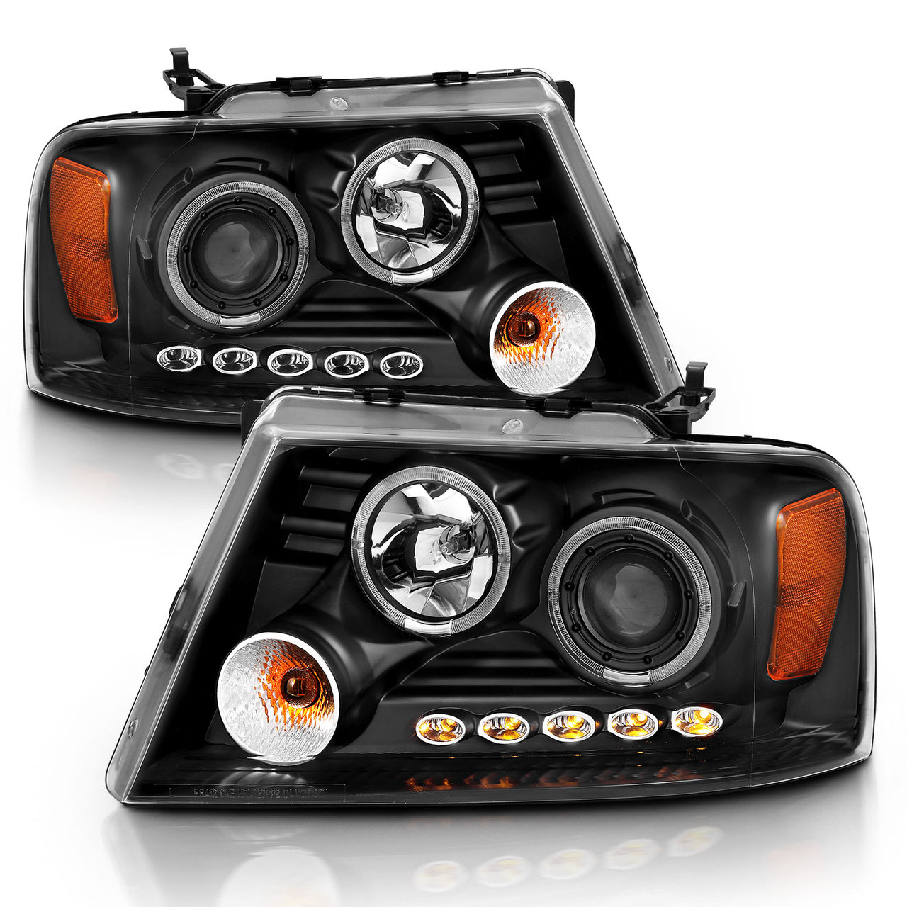 FORD F-150 04-08 PROJECTOR HEADLIGHTS 2 HALO LED BLACK CLEAR AMBER