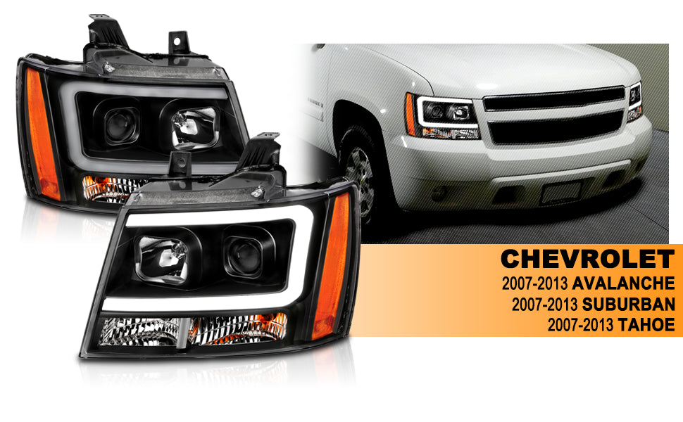 CHEVY TAHOE/SUBURBAN/AVALANCHE 07 PROJECTOR HEADLIGHTS G2 BLACK CLEAR AMBER