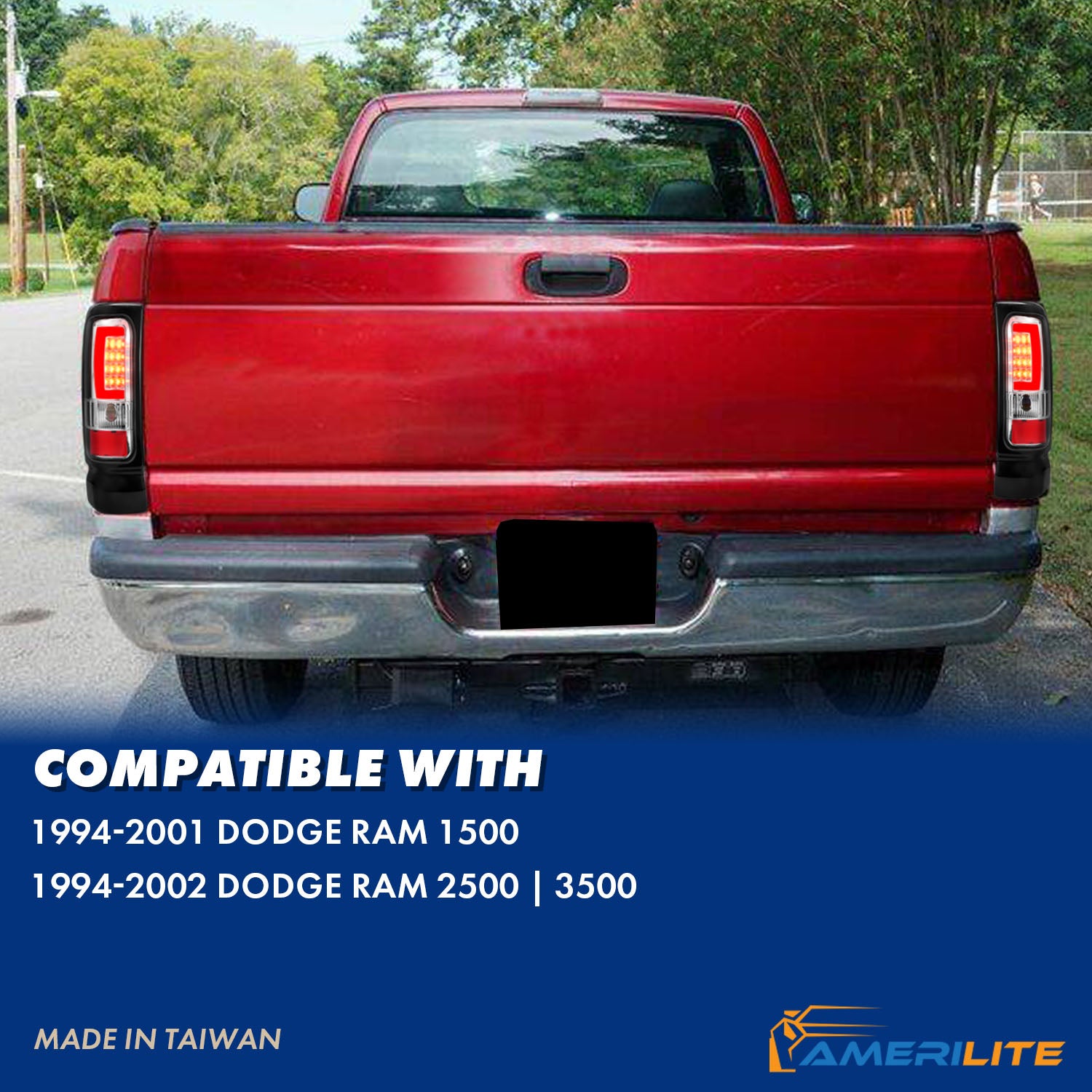 DODGE RAM 94-01  LED TAIL LIGHTS CHROME HOUSING CLEAR LENS W/ C LIGHT BAR