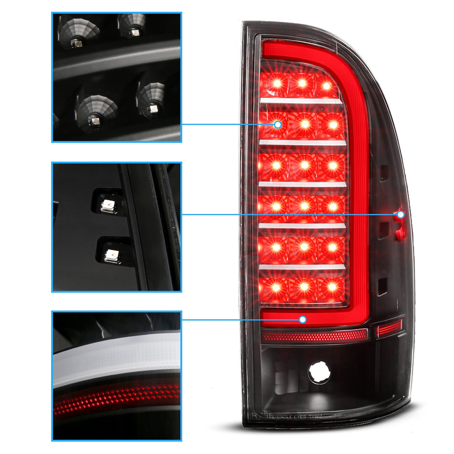 TOYOTA TACOMA 05-15 LED TAIL LIGHTS BLACK HOUSING CLEAR LENS (W/ C LIGHT BAR)