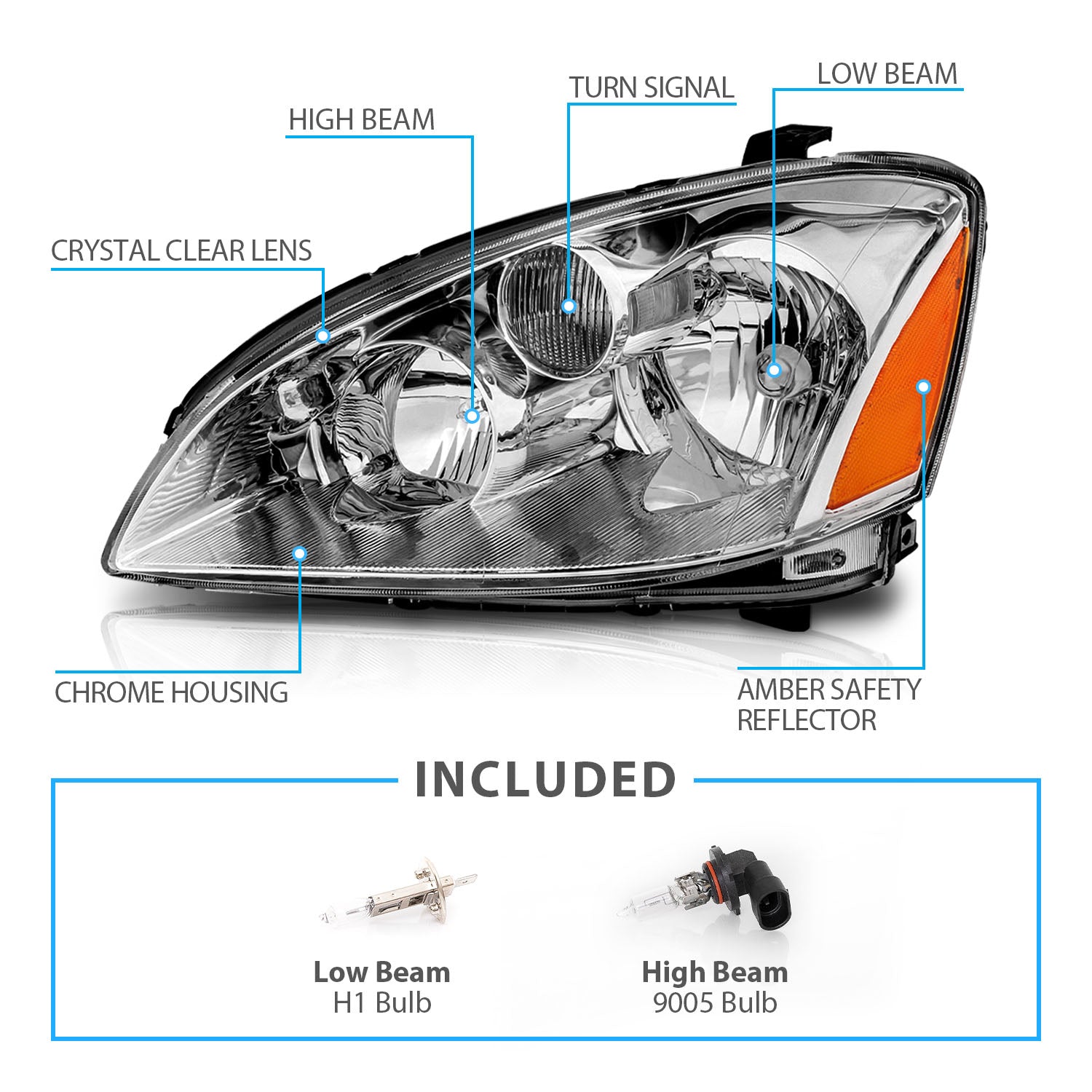 NISSAN ALTIMA 02-04 HEADLIGHTS CRYSTAL CLEAR AMBER
