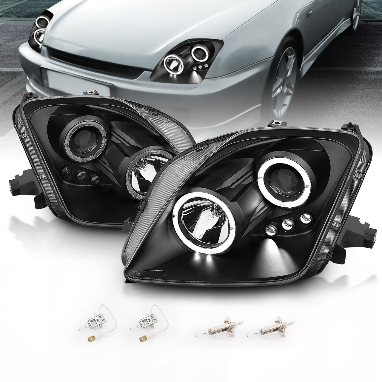 HONDA PRELUDE 97-01 PROJECTOR LED HEADLIGHTS HALO W/O CCFL BAR BLACK CLEAR