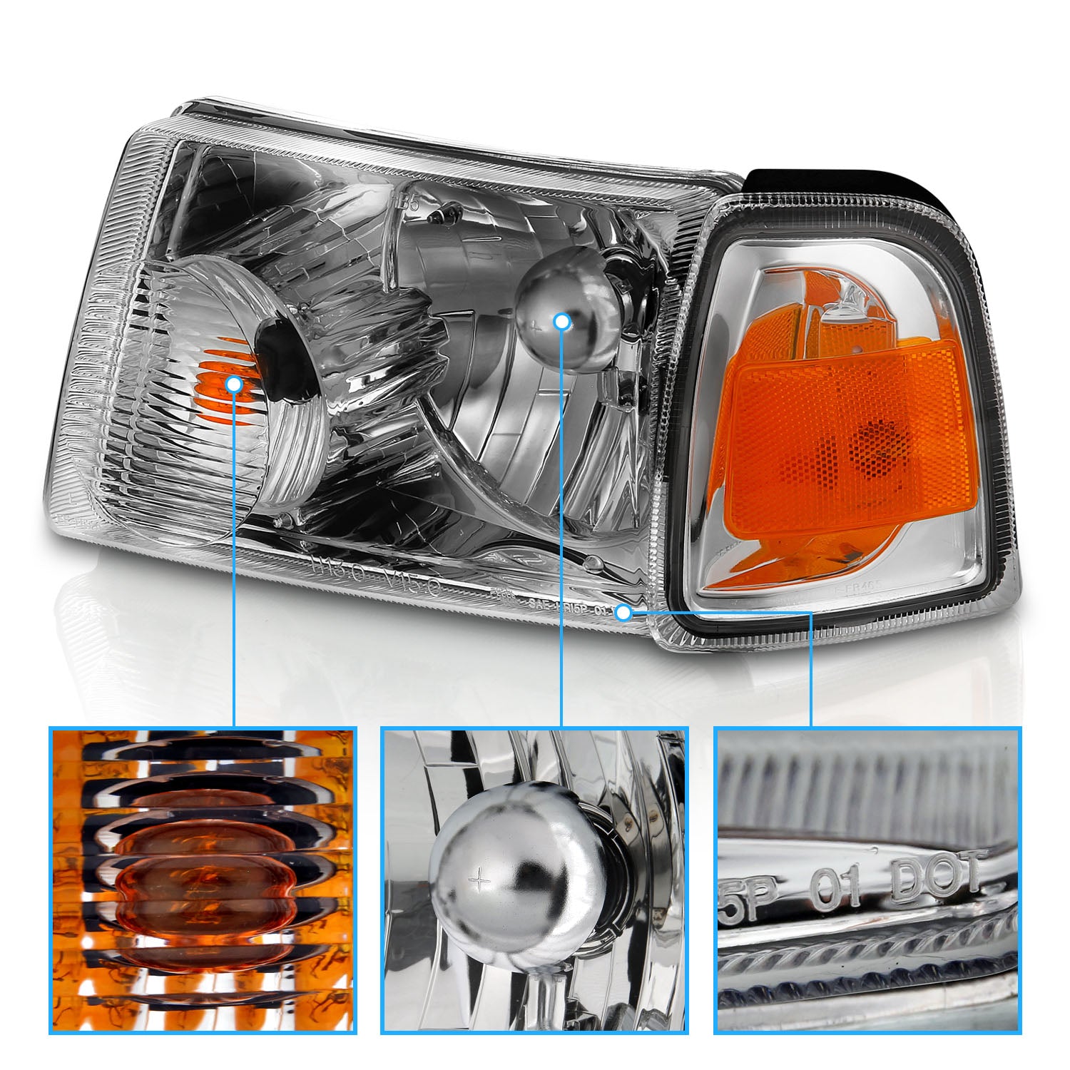 FORD RANGER 01-11 H.L CHROME W/ CORNER LIGHTS(OE REPLACEMENT)