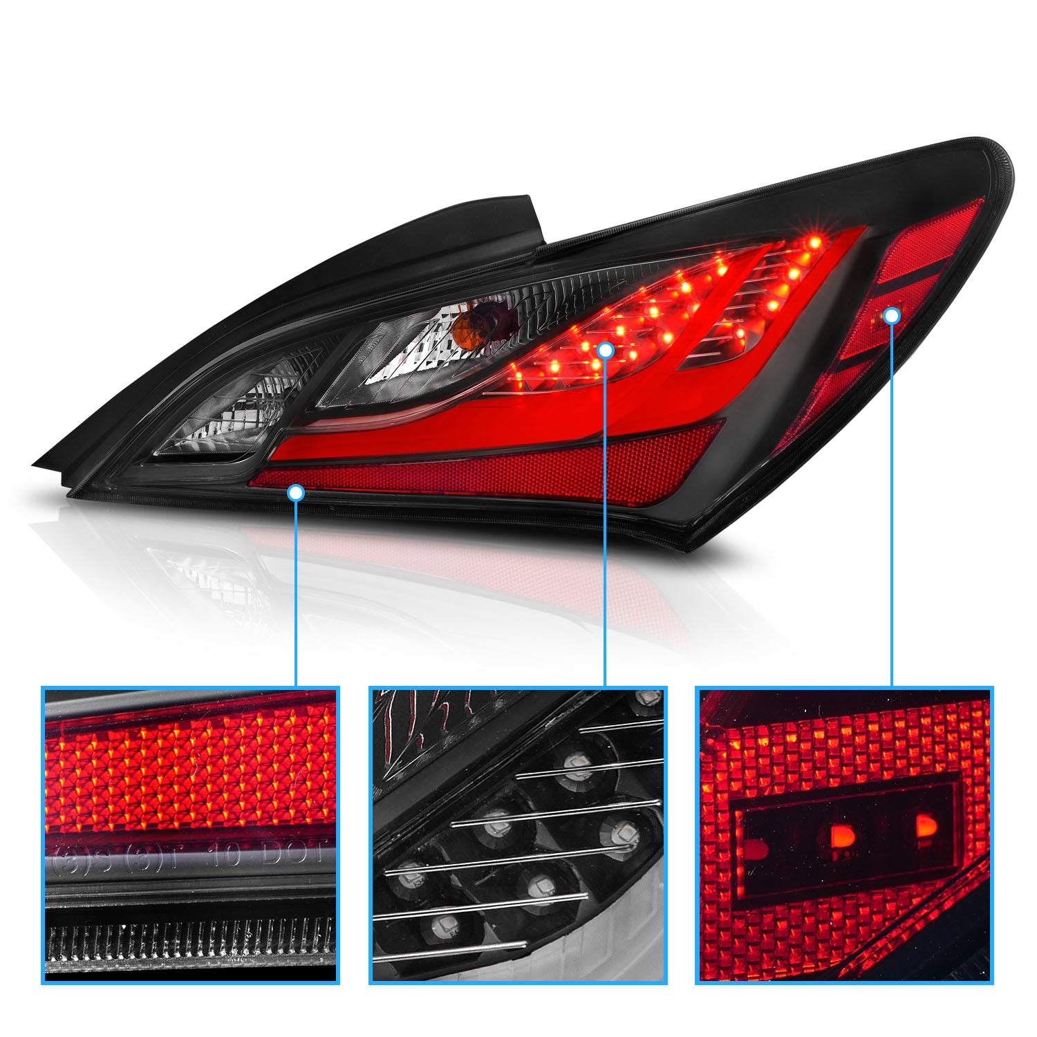 HYUNDAI GENESIS 10-13嚙踝蕭2DR LED TAIL LIGHTS嚙踝蕭BLACK HOUSING DARK SMOKE LENS