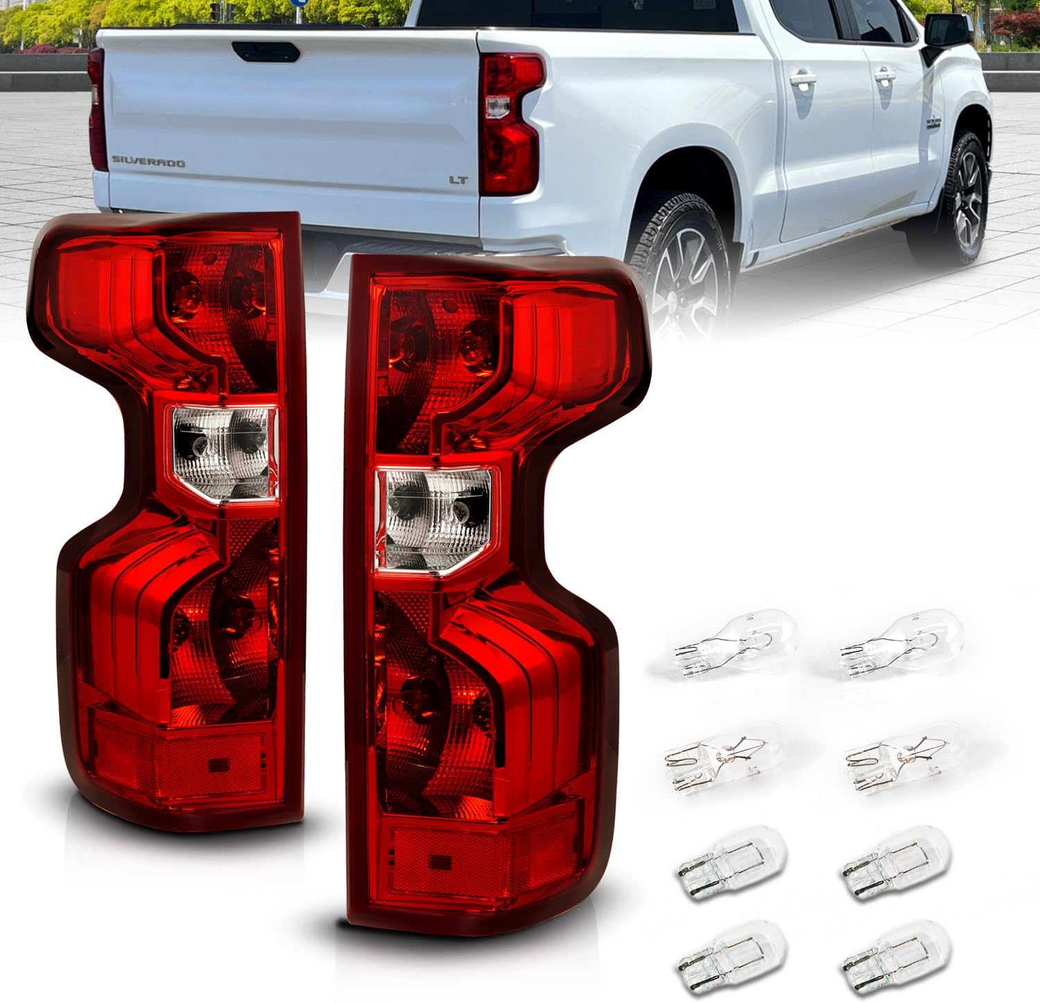 CHEVY SILVERADO 19-20 TAIL LIGHTS RED/CLEAR LENS, CHROME HOUSING (OE STYLE)