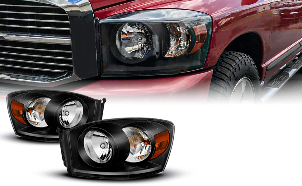 DODGE RAM 1500 06-08/ 2500/3500 06-09  HEADLIGHTS BLACK AMBER