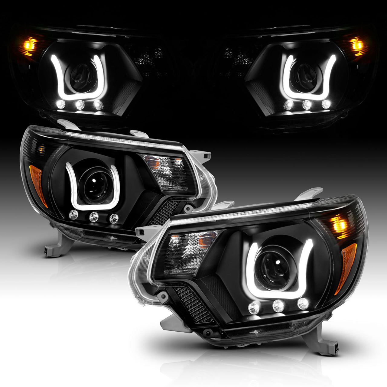 TOYOTA TACOMA 2012 PROJECTOR U-BAR STYLE HEADLIGHTS BLACK CLEAR AMBER