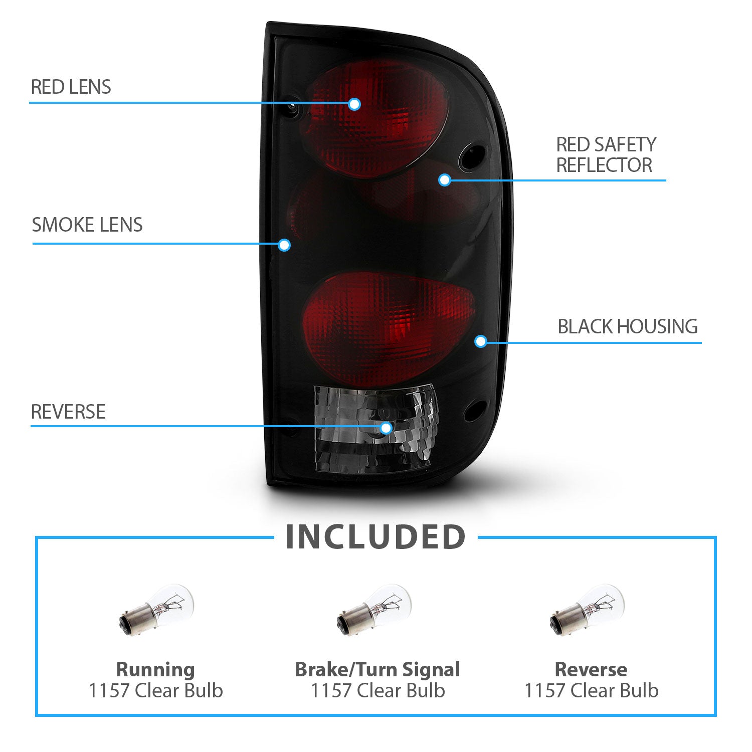 TOYOTA TACOMA 95-00 TAIL LIGHTS G2 DARK SMOKE