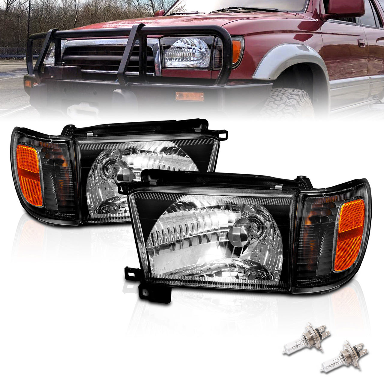 TOYOTA 4 RUNNER 99-02 HEADLIGHTS W/ CORNER LIGHTS BLACK AMBER