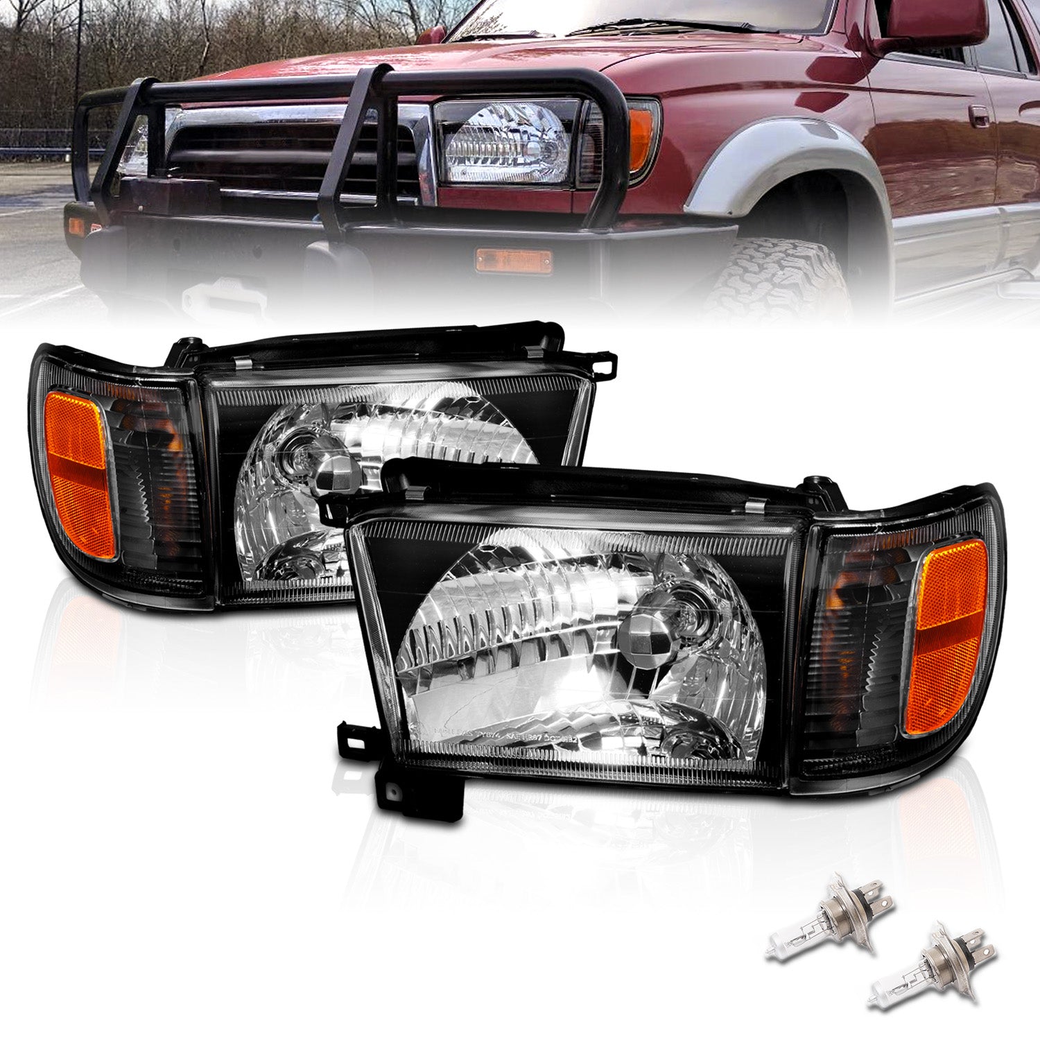 TOYOTA 4 RUNNER 99-02 HEADLIGHTS W/ CORNER LIGHTS BLACK AMBER