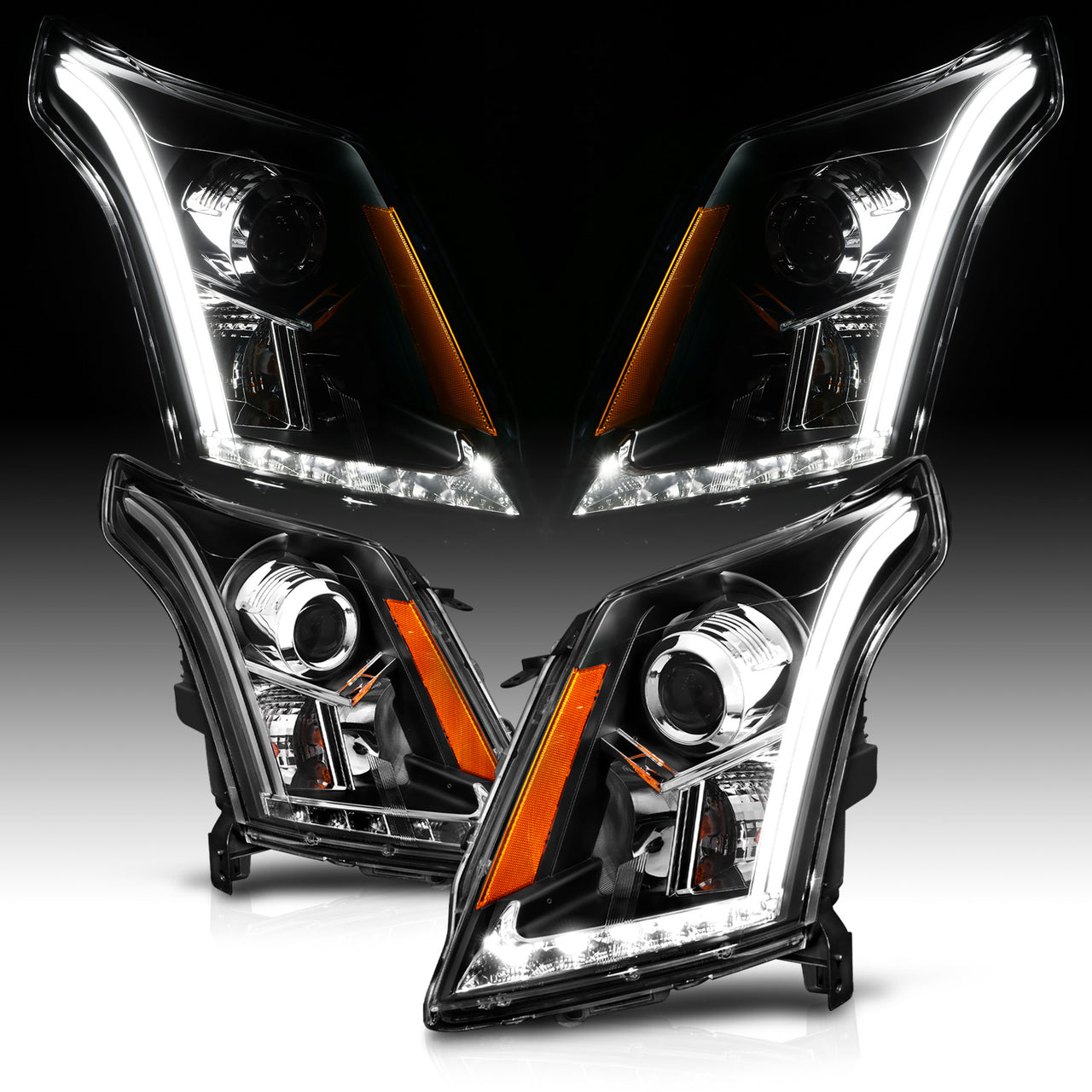 CADILLAC SRX 10-12 PROJECTOR LIGHT BAR STYLE HEADLIGHTS BLACK CLEAR AMBER