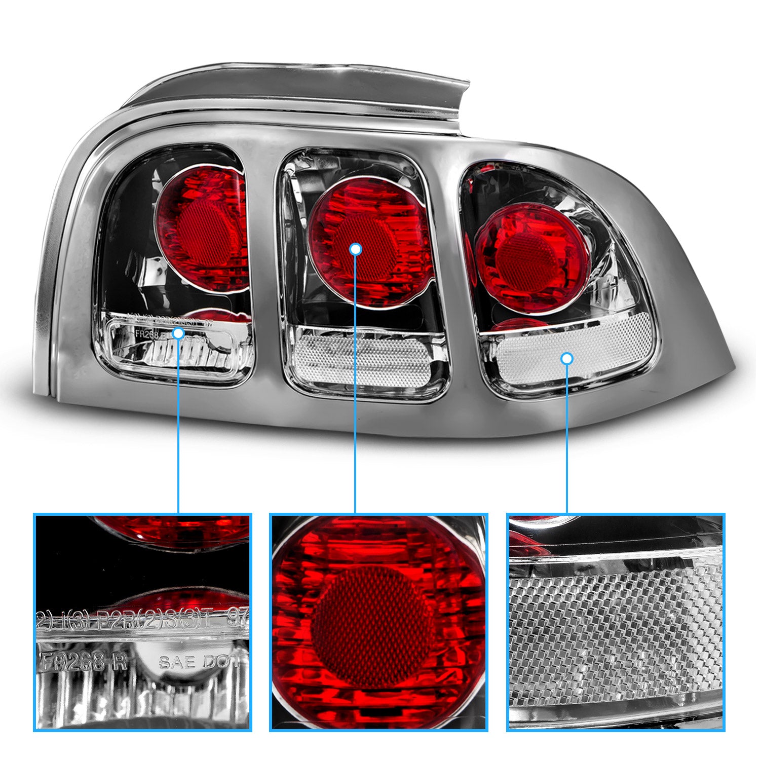 FORD MUSTANG 96-98 TAIL LIGHTS CHROME