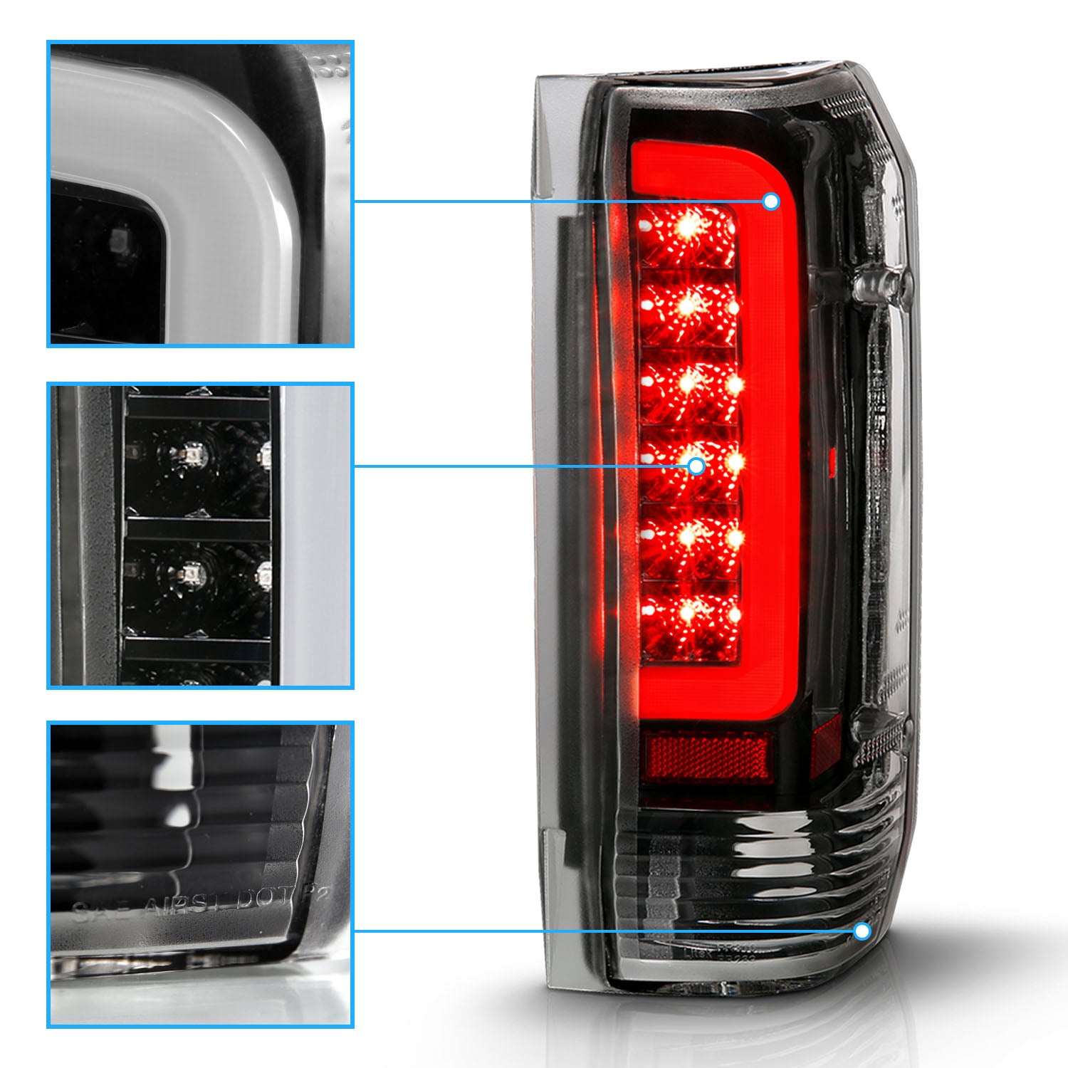 FORD F150 89-97/BRONCO 87-96 TAIL LIGHTS BLACK HOUSING CLEAR LENS W/C BAR