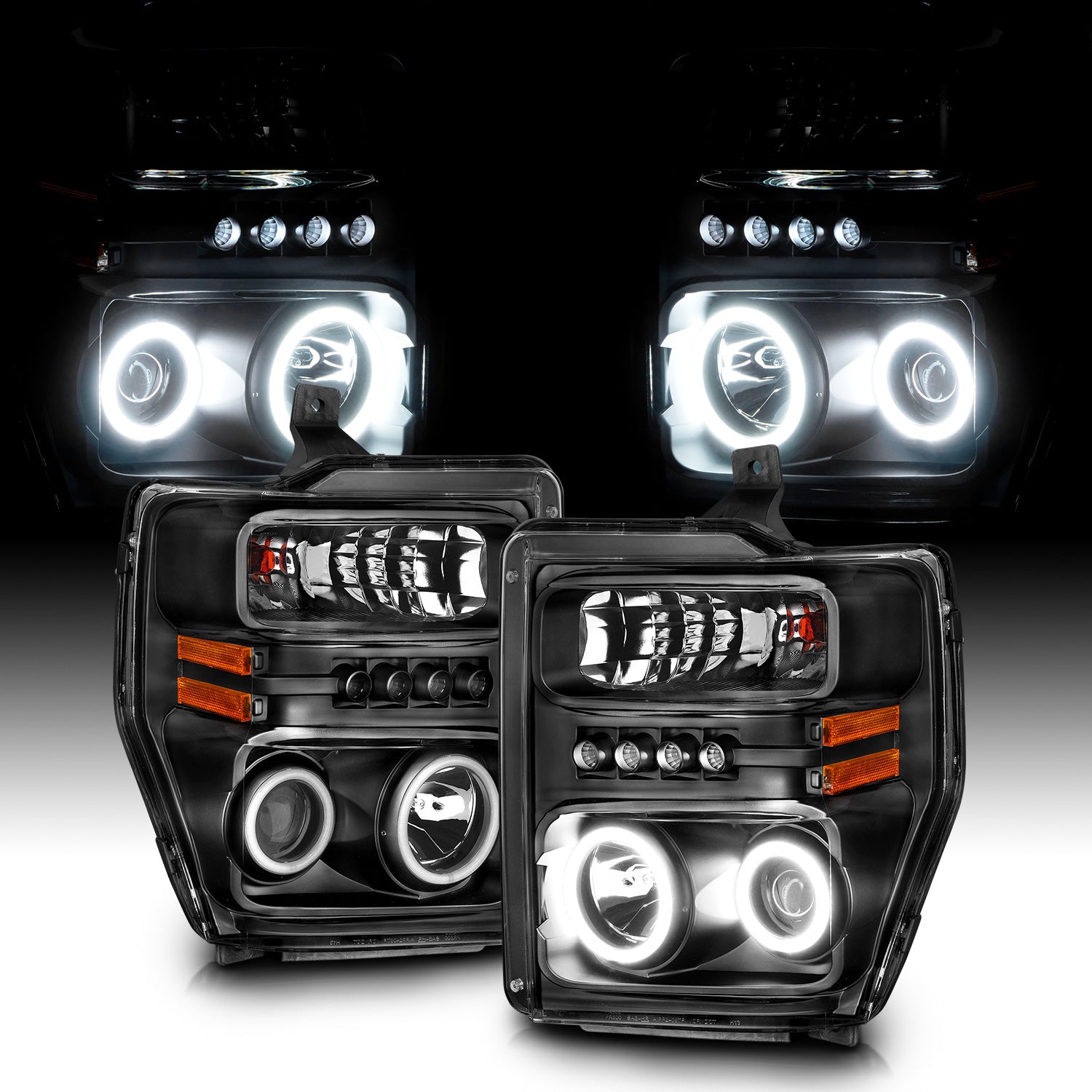 FORD F-250/SUPER DUTY 08-10 PROJECTOR HEADLIGHTS HALO W/O CCFL BAR  BLACK CLEAR AMBER (RX HALO)