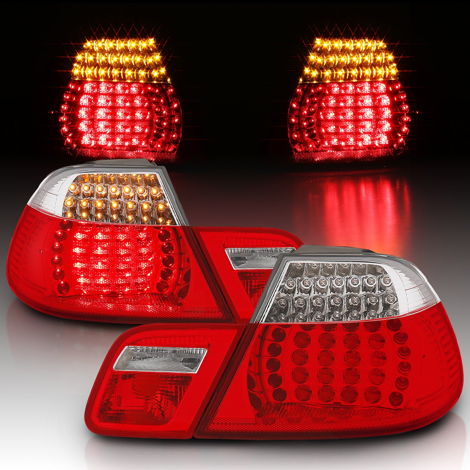 BMW 3 SERIES E46 99-00 2DR LED TAIL LIGHTS SET RED/CLEAR 4 PCS