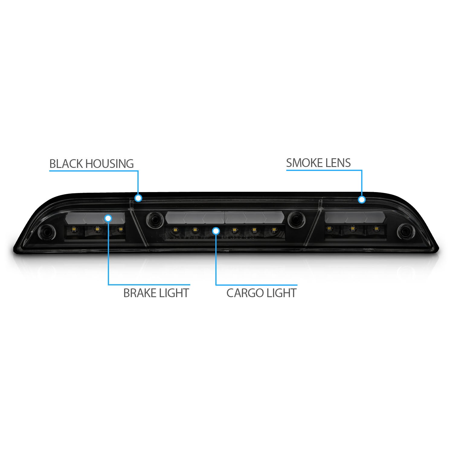 FORD F-150 2015 LED 3RD BRAKE LIGHTS G2 BLACK HOUSING SMOKE LENS