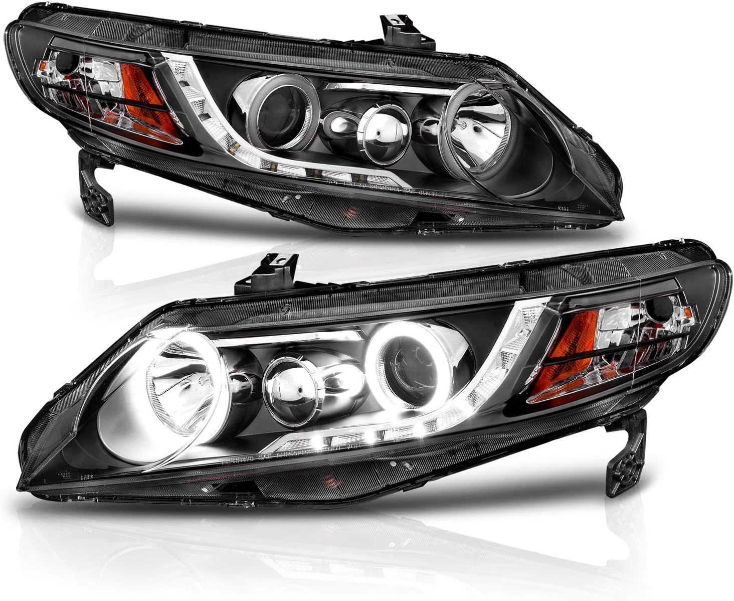 HONDA CIVIC 06-11 4DR/HYBRID PROJECTOR HEADLIGHTS HALO BLACK CLEAR AMBER (RX HALO)