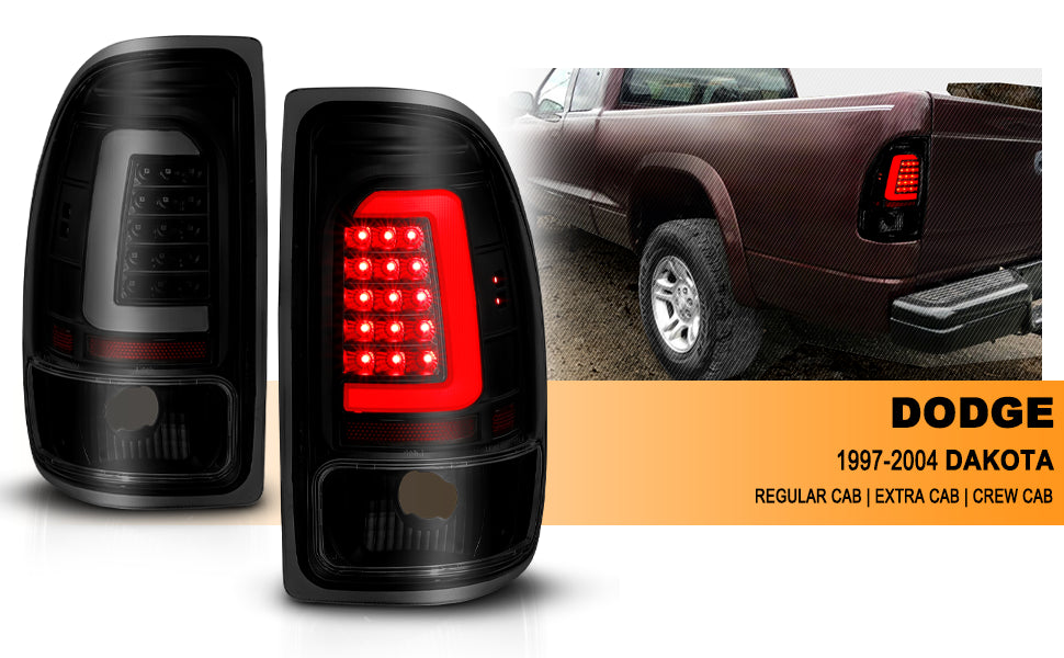 DODGE DAKOTA 97-04 L.E.D T.L BLACK HOUSING SMOKE LENS W/ C LIGHT BAR