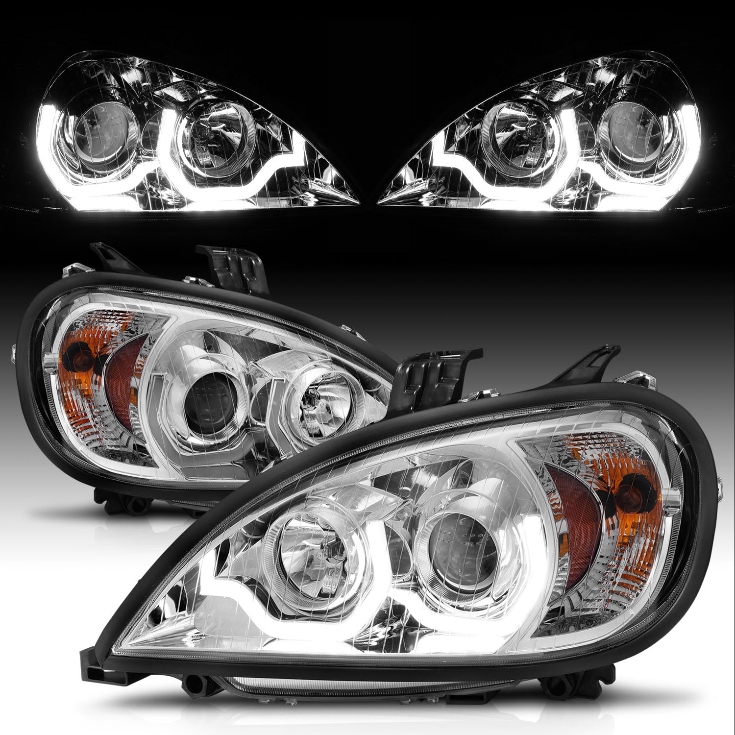 FREIGHTLINER COLUMBIA 04-15 PROJECTOR PLANK STYLE H.L CHROME AMBER REFLECTOR