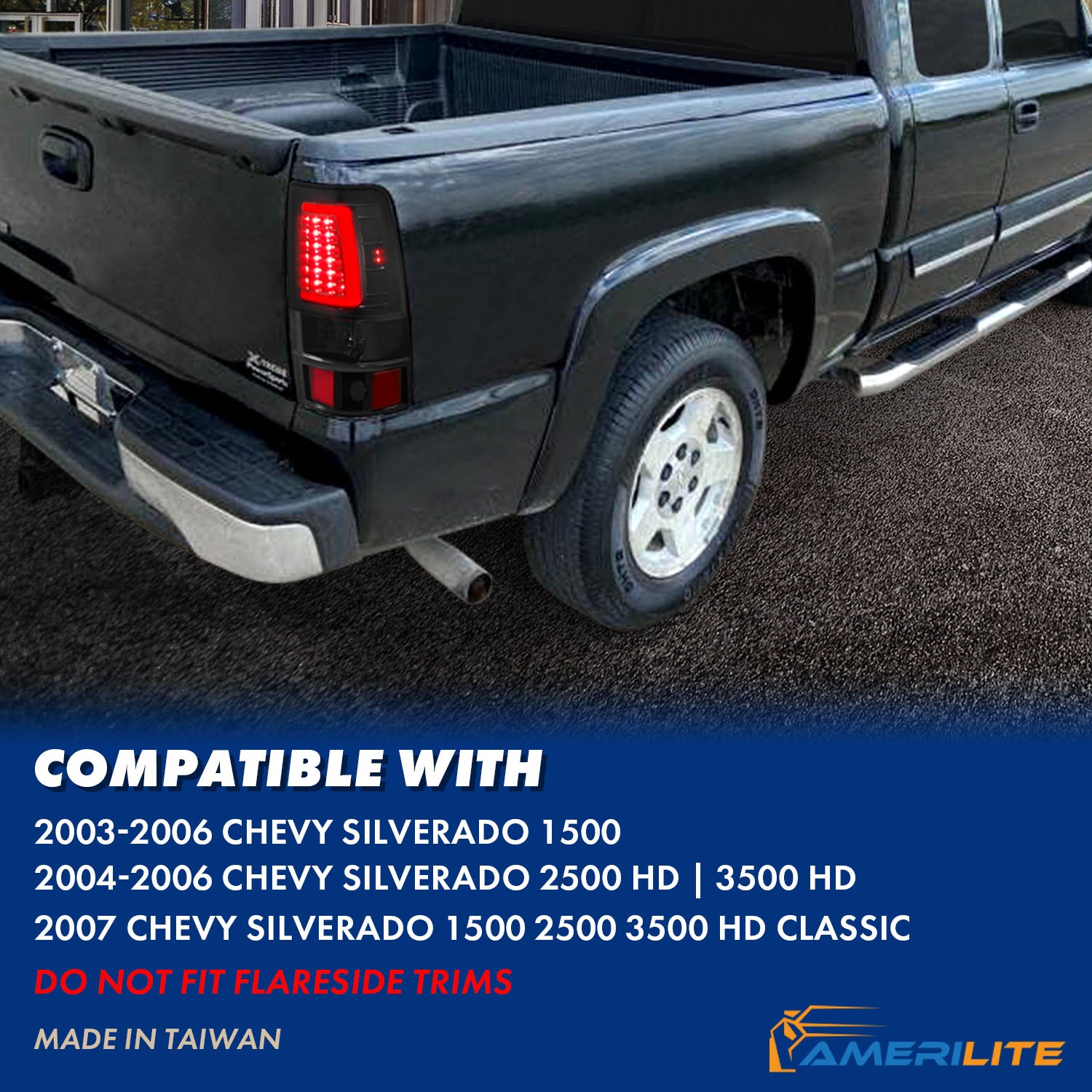 CHEVY SILVERADO 03-07 (1500/2500 SERIES 2003 & 1500/2500/3500 SRW SERIES LED TAIL LIGHTS BLACK HOUSING SMOKE LENS W/ C LIGHT BAR (3 HOLE)