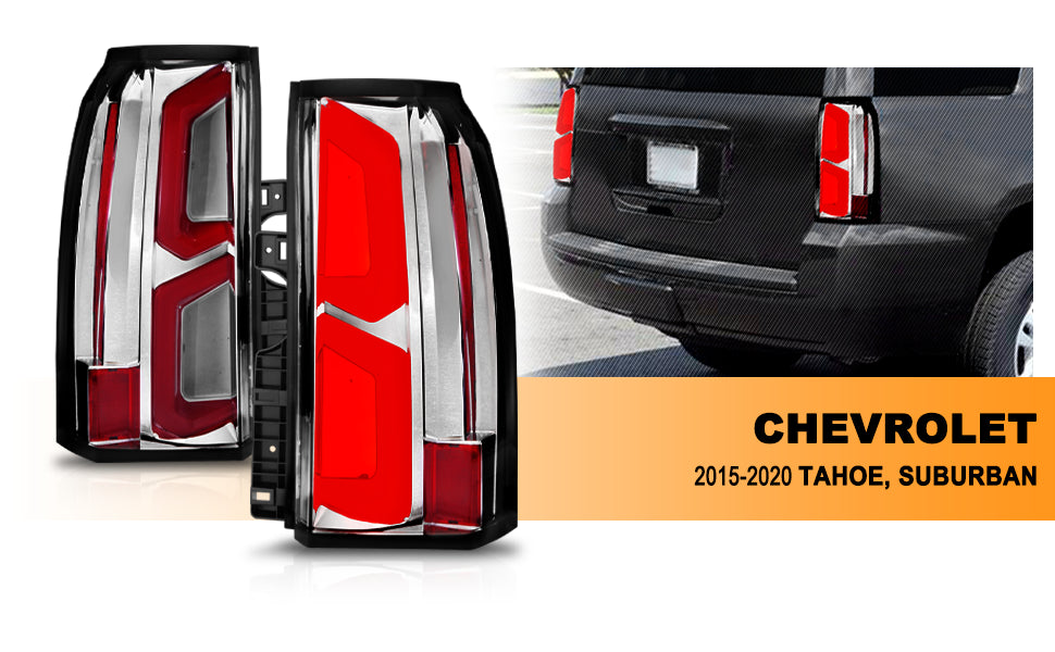 CHEVY TAHOE/SUBURBAN 15-17 LED TAIL LIGHTS ALL CHROME W/ C-LIGHT BAR