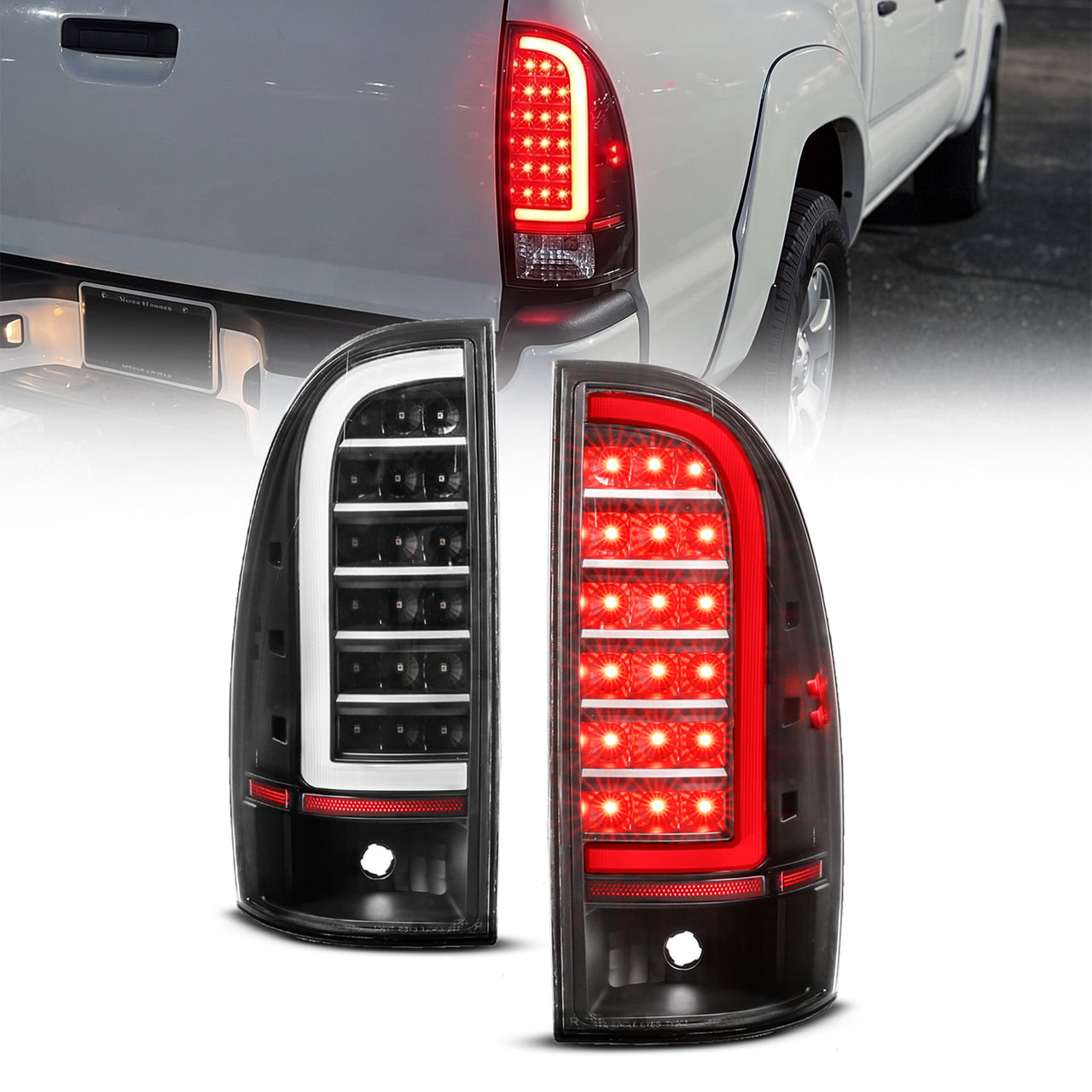 TOYOTA TACOMA 05-15 LED TAIL LIGHTS BLACK HOUSING CLEAR LENS (W/ C LIGHT BAR)