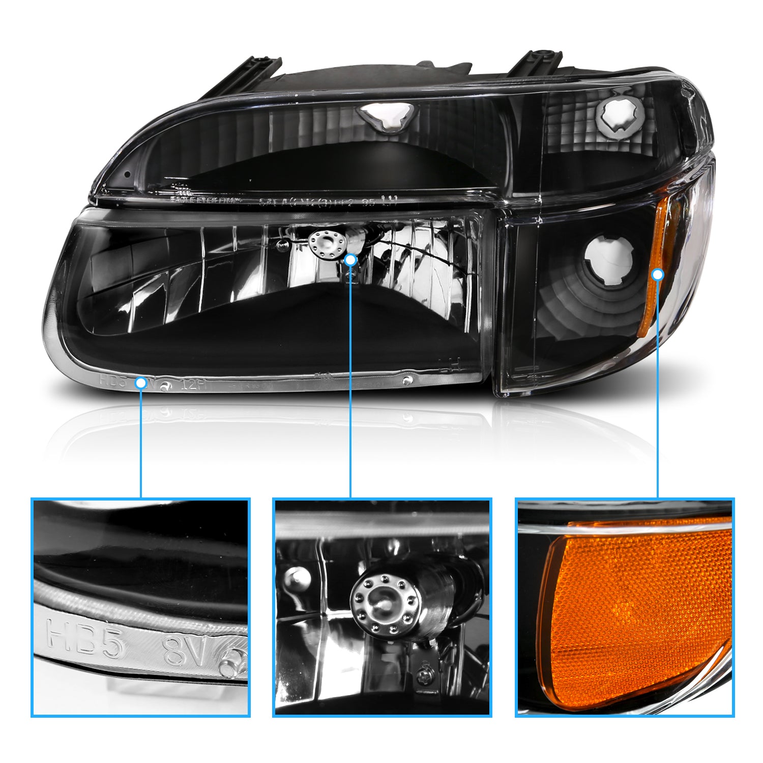 FORD EXPLORER 95-01 CRYSTAL HEADLIGHTS BLACK AMBER