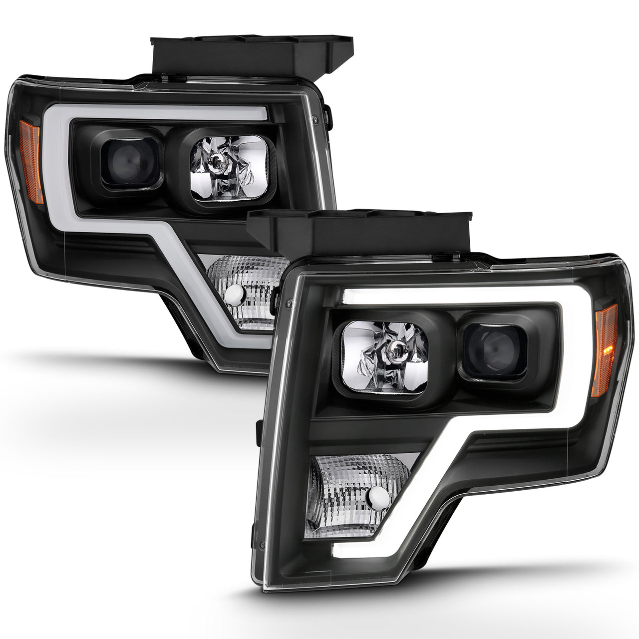 FORD F-150 09-13 PROJECTOR LIGHT BAR STYLE HEADLIGHTS BLACK AMBER