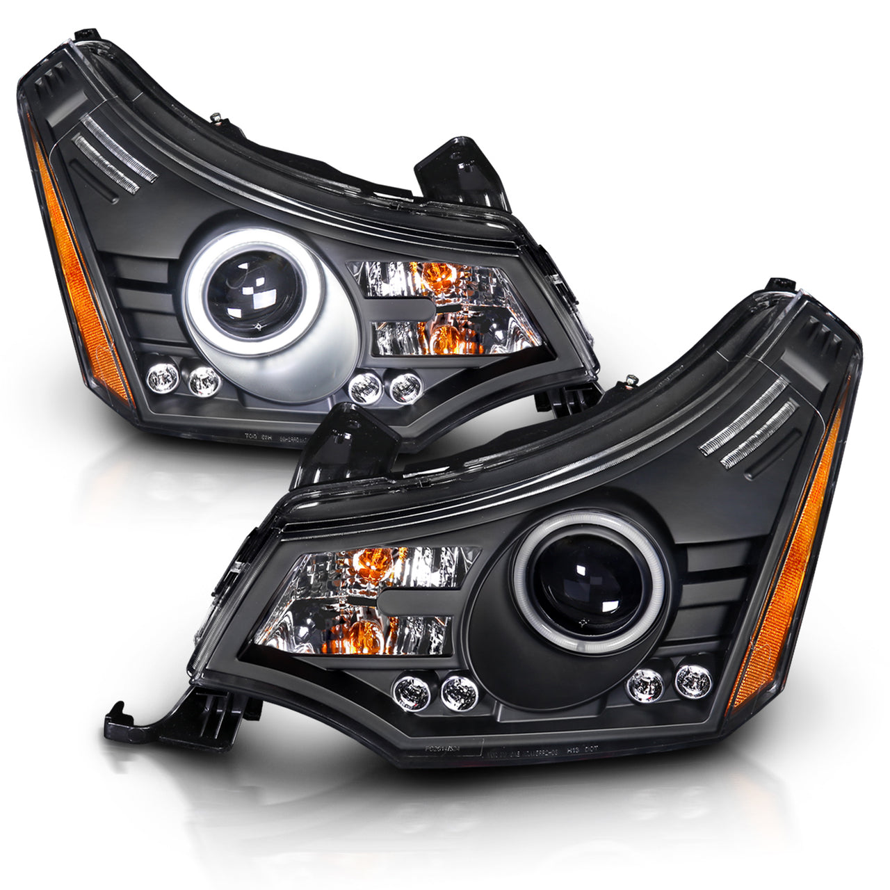 FORD FOCUS 08-11 PROJECTOR HEADLIGHTS BLACK CLEAR (RX HALO)