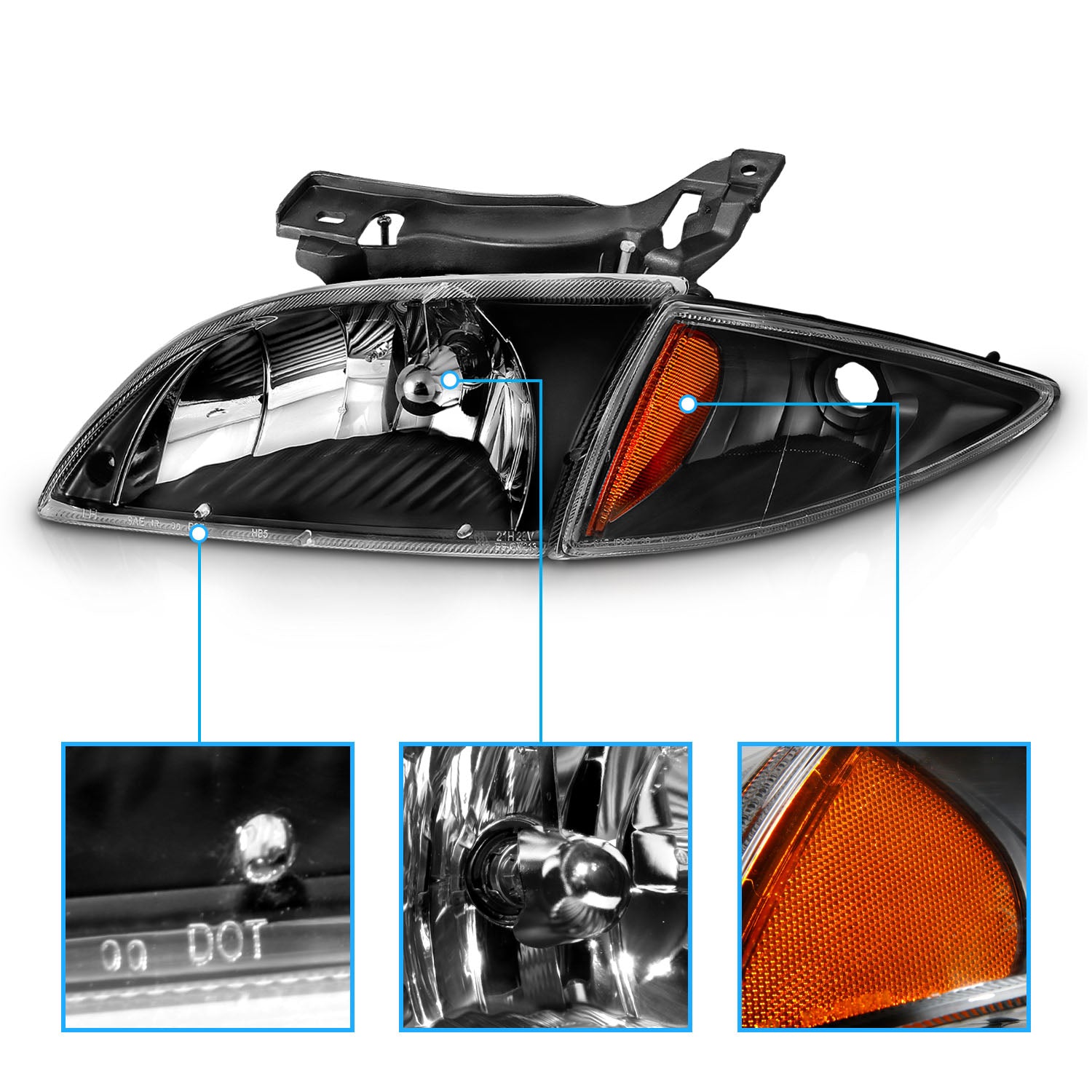 CHEVY CAVALIER 00-02 CRYSTAL HEADLIGHTS BLACK AMBER