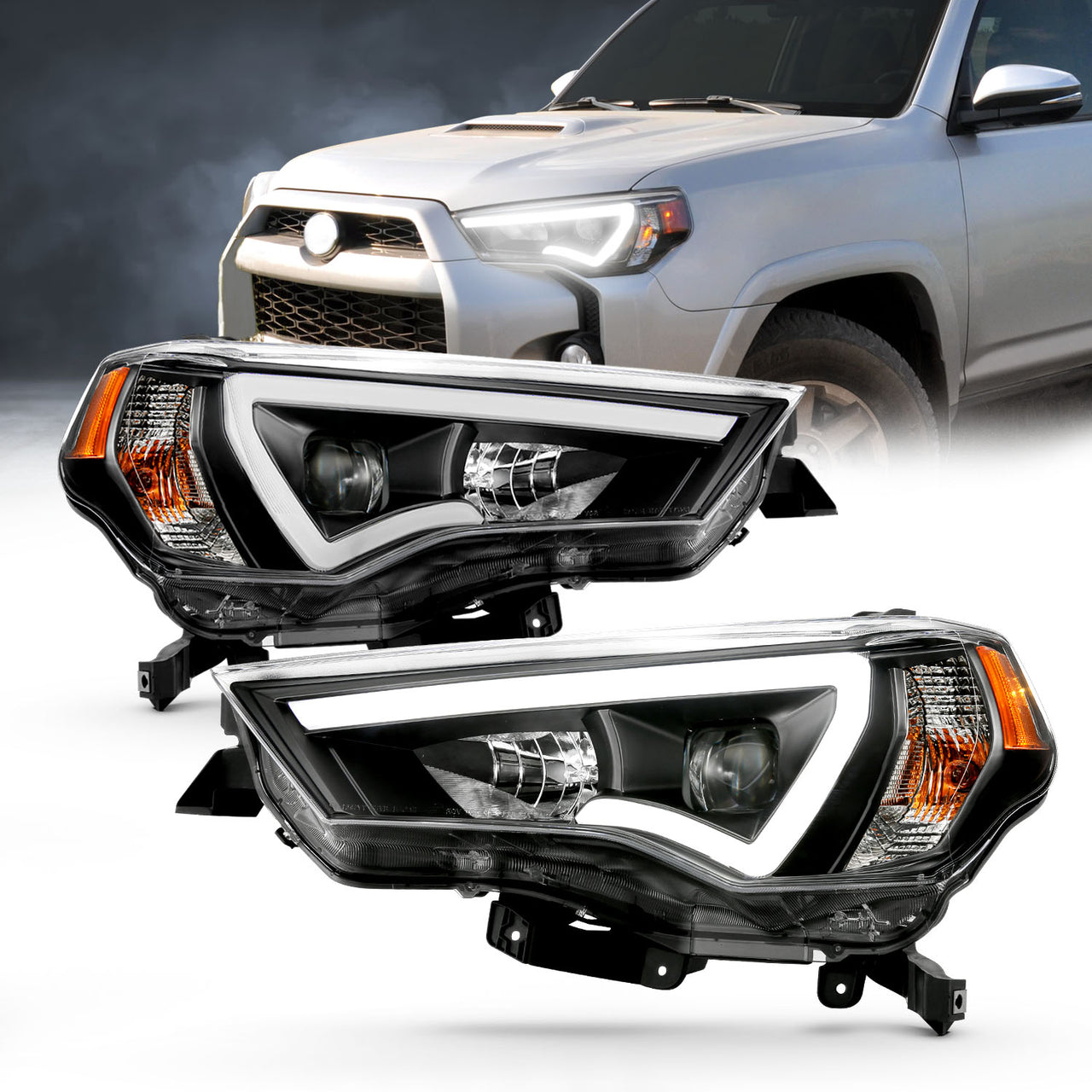 TOYOTA 4 RUNNER 14-23 PROJECTOR LIGHT BAR STYLE HEADLIGHTS BLACK CLEAR AMBER