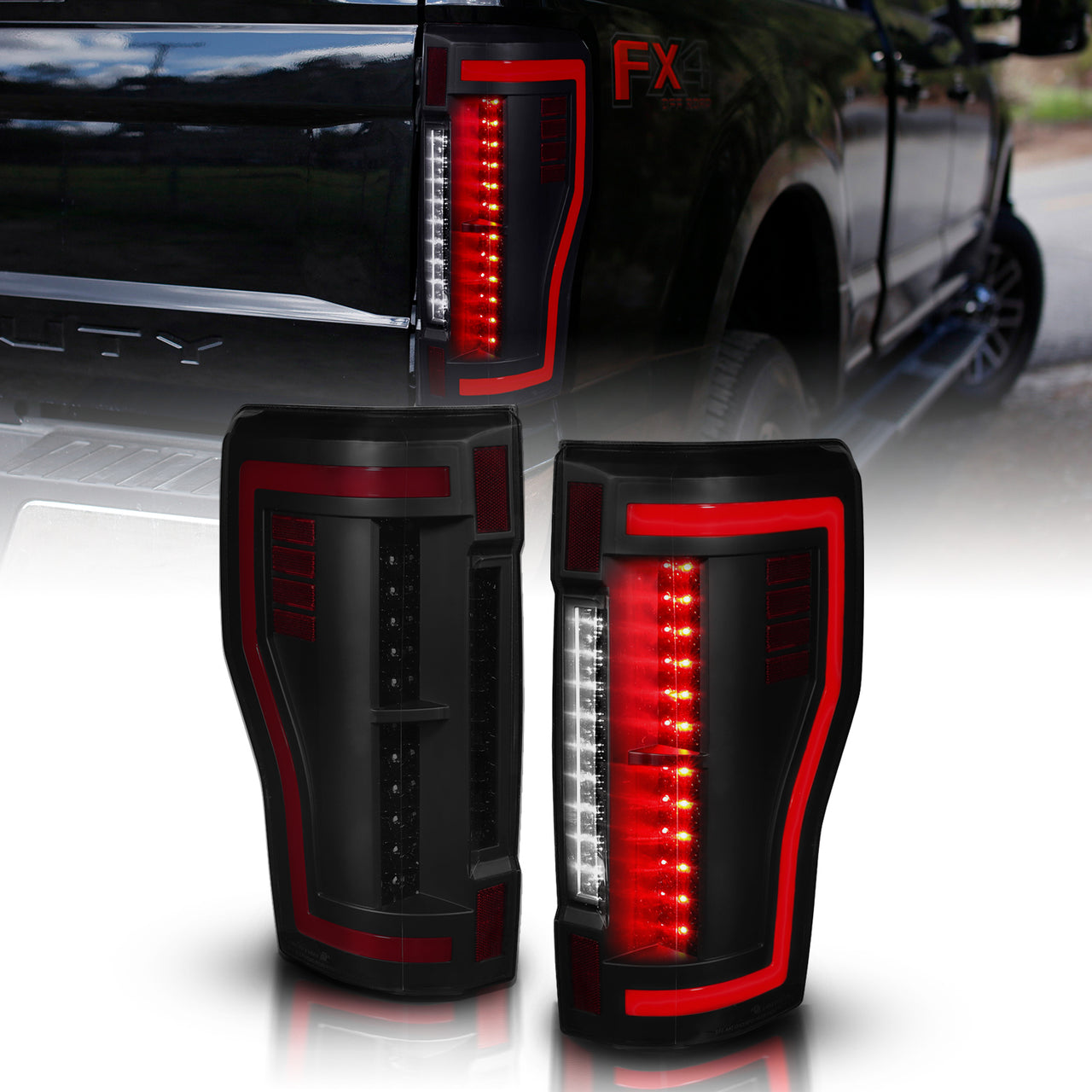 FORD F-250/F350/F450 17-UP LED TAIL LIGHTS BLACK HOUSE SMOKE LENS