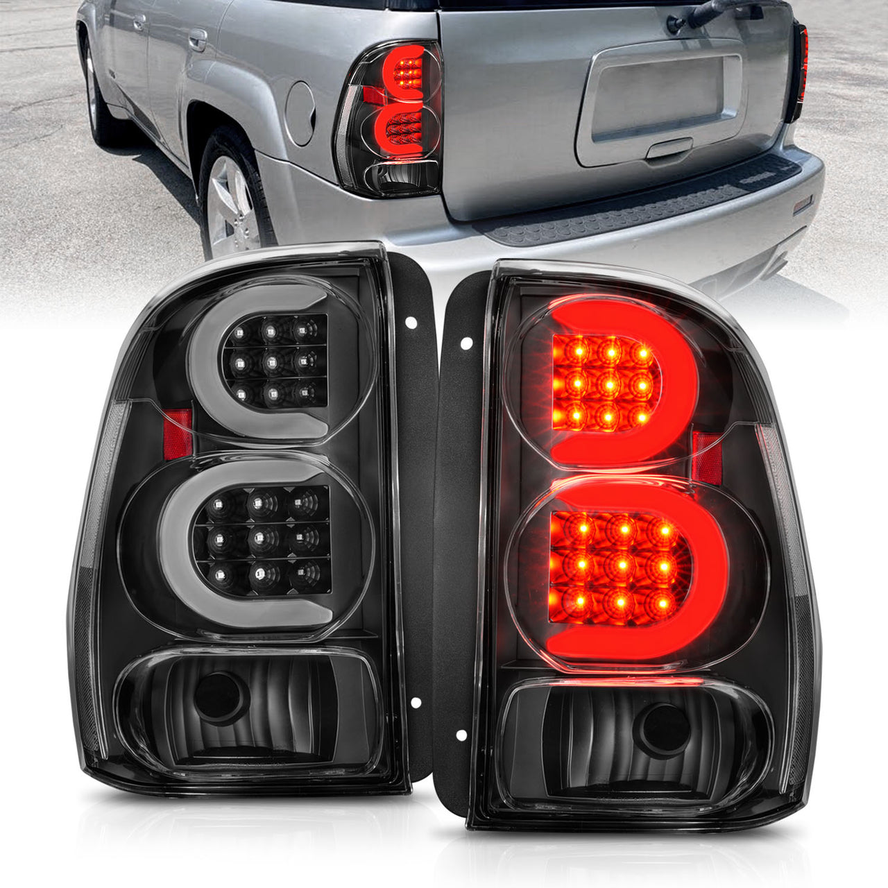 CHEVY TRAILBLAZER 02-09 LED TAIL LIGHTS BLACK HOUSING CLEAR LENS