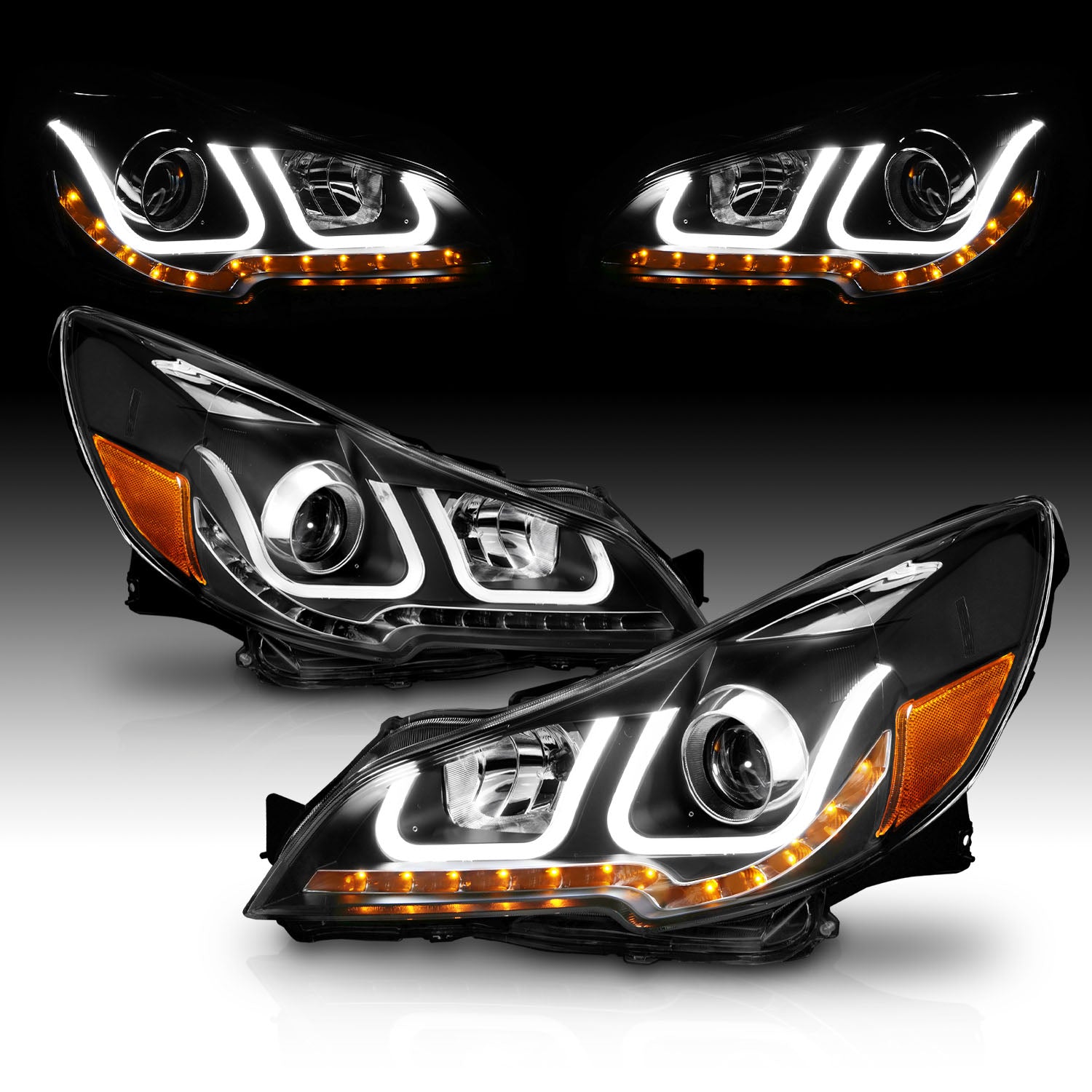 SUBARU OUTBACK 10-12 U-BAR STYLE PROJECTOR HEADLIGHTS BLACK AMBER