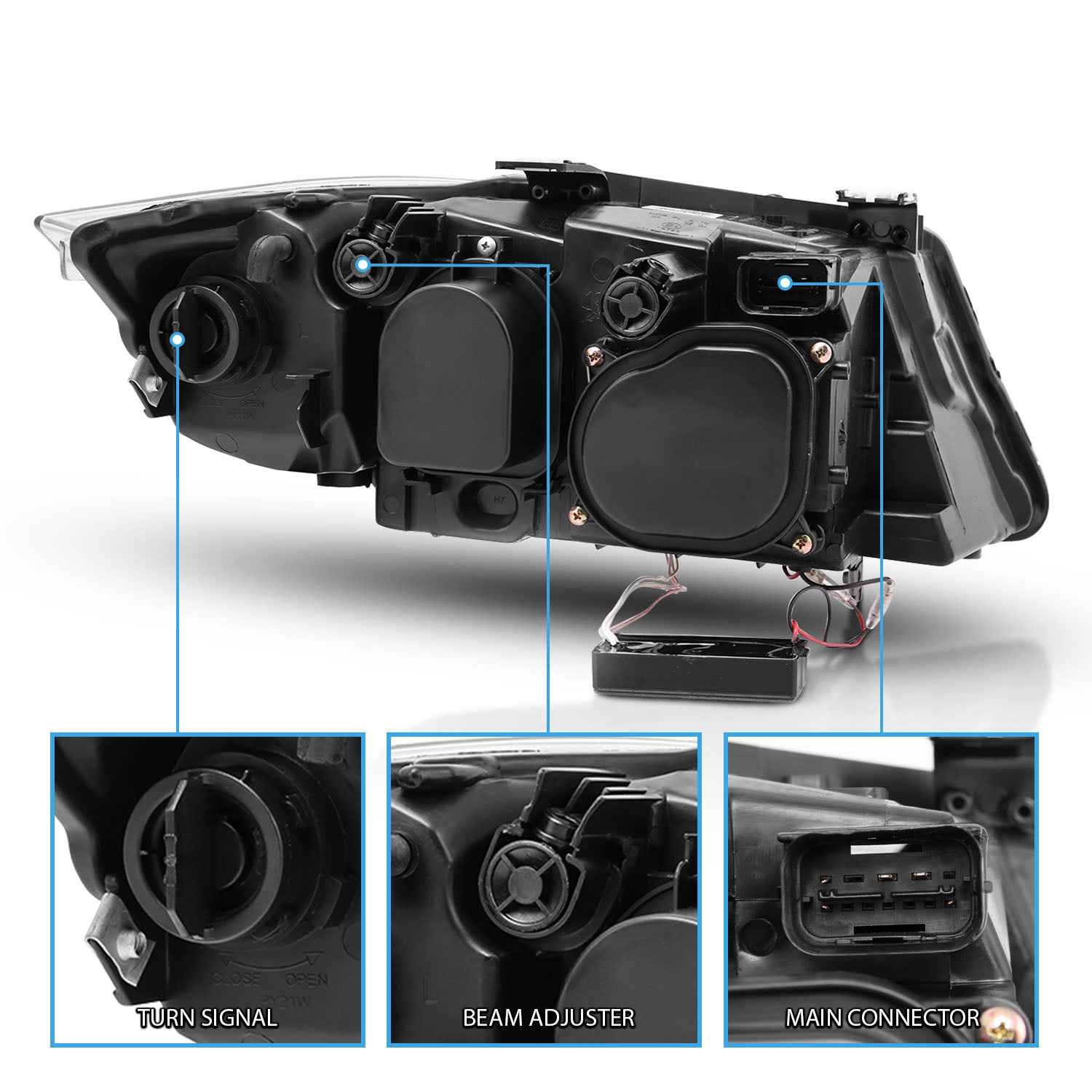BMW 3 SERIES E90/E91 06-08 4DR/WAGON PROJECTOR HEADLIGHTS HALO W/ LED BAR BLACK CLEAR AMBER (RX HALO)